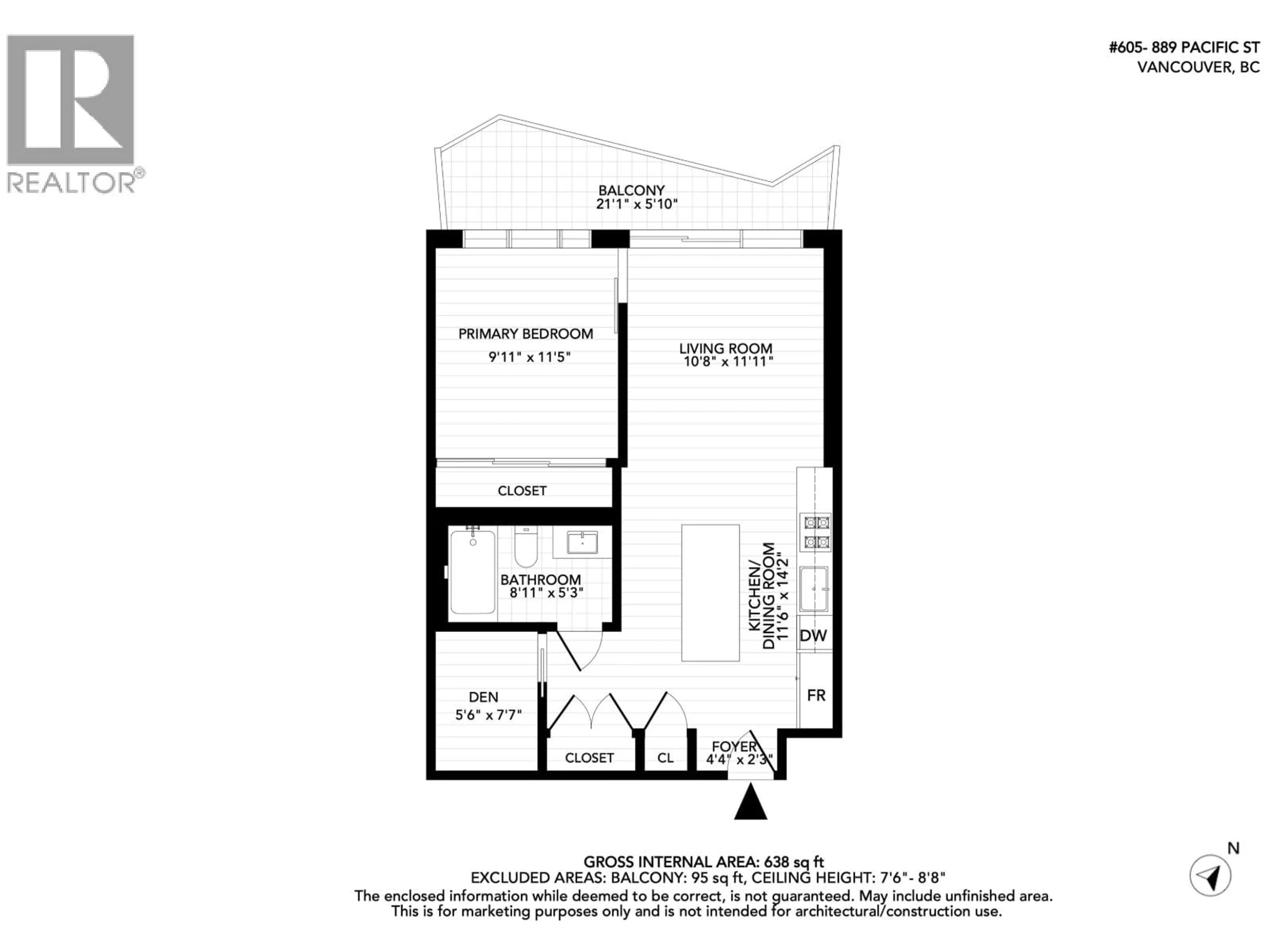 Floor plan for 605 - 889 PACIFIC STREET, Vancouver British Columbia V6Z1C3