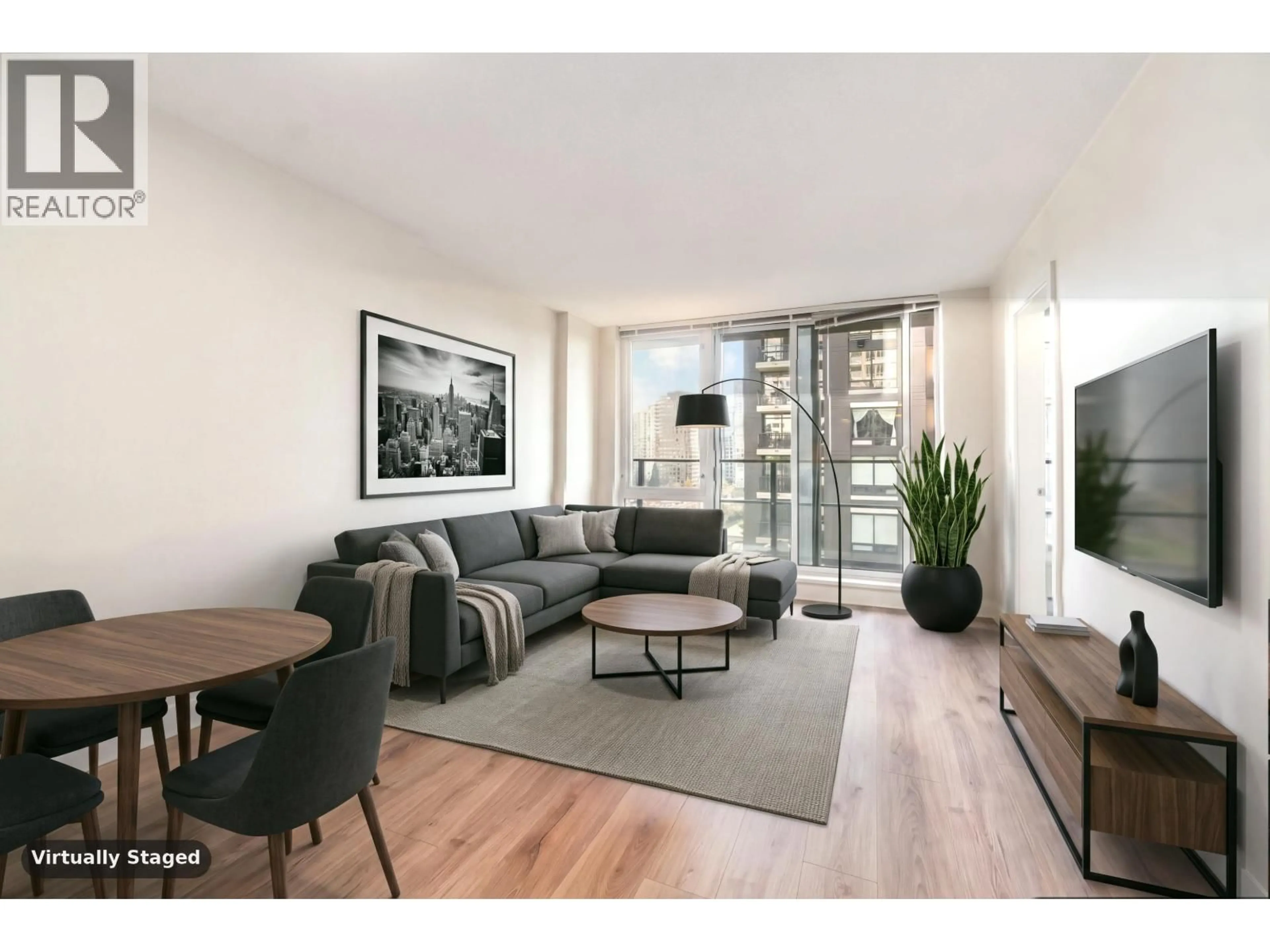 Living room with furniture, wood/laminate floor for 813 - 1088 RICHARDS STREET, Vancouver British Columbia V6B0J8