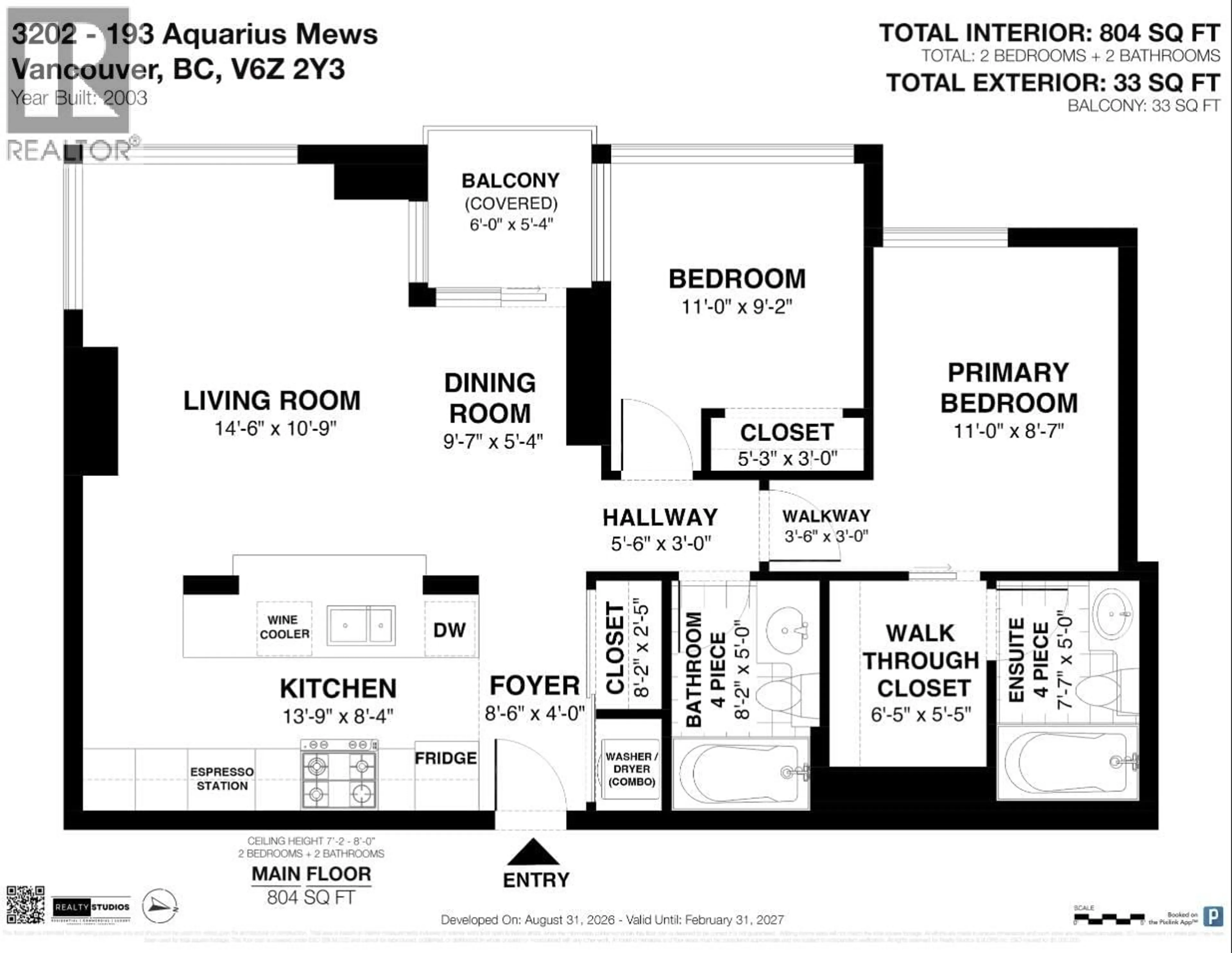 Floor plan for 3202 - 193 AQUARIUS MEWS, Vancouver British Columbia V6Z2Z2