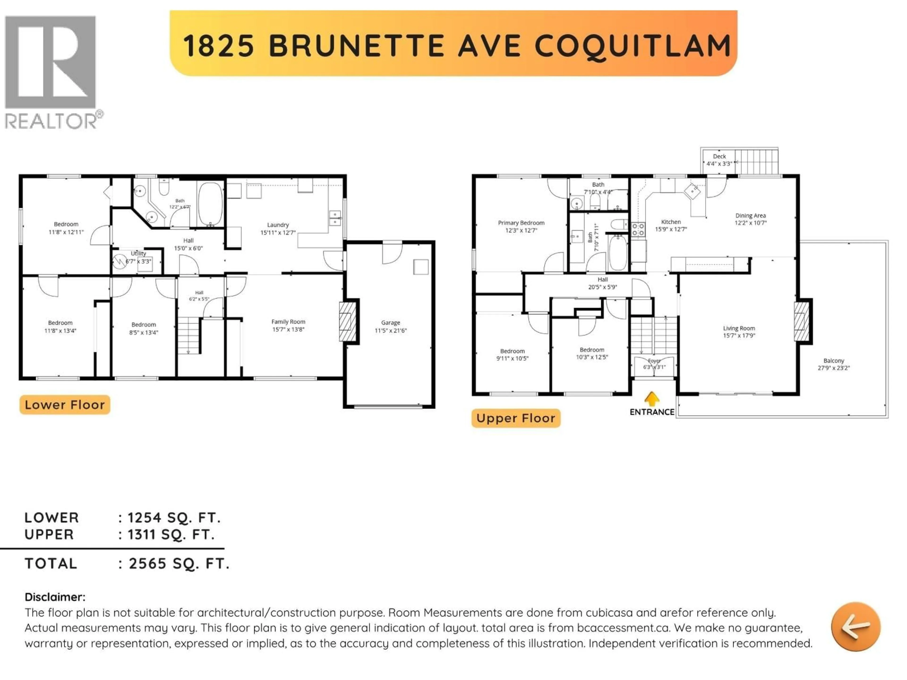 Floor plan for 1825 BRUNETTE AVENUE, Coquitlam British Columbia V3K1H3