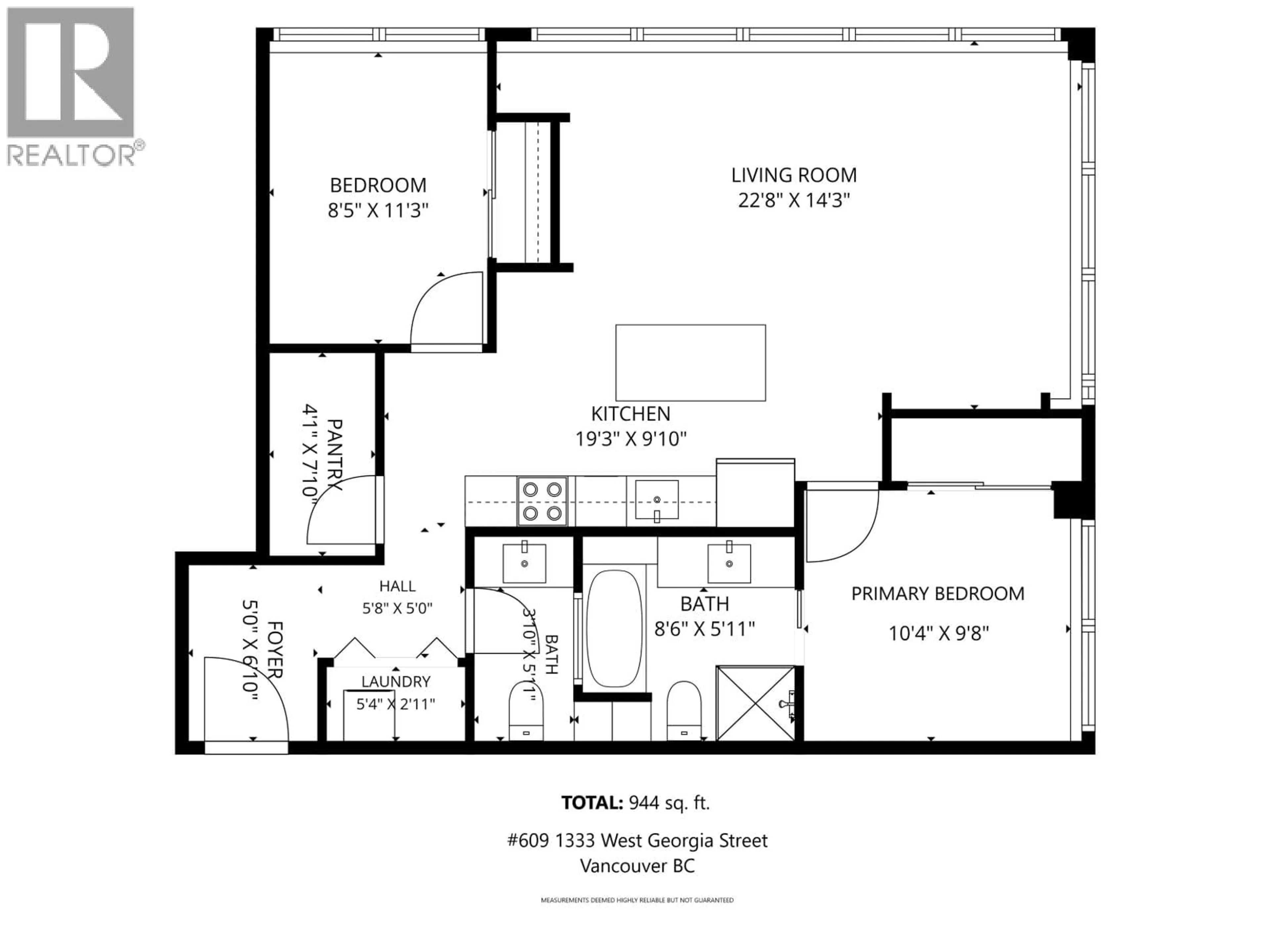 Floor plan for 609 - 1333 WEST GEORGIA STREET, Vancouver British Columbia V6E4V3