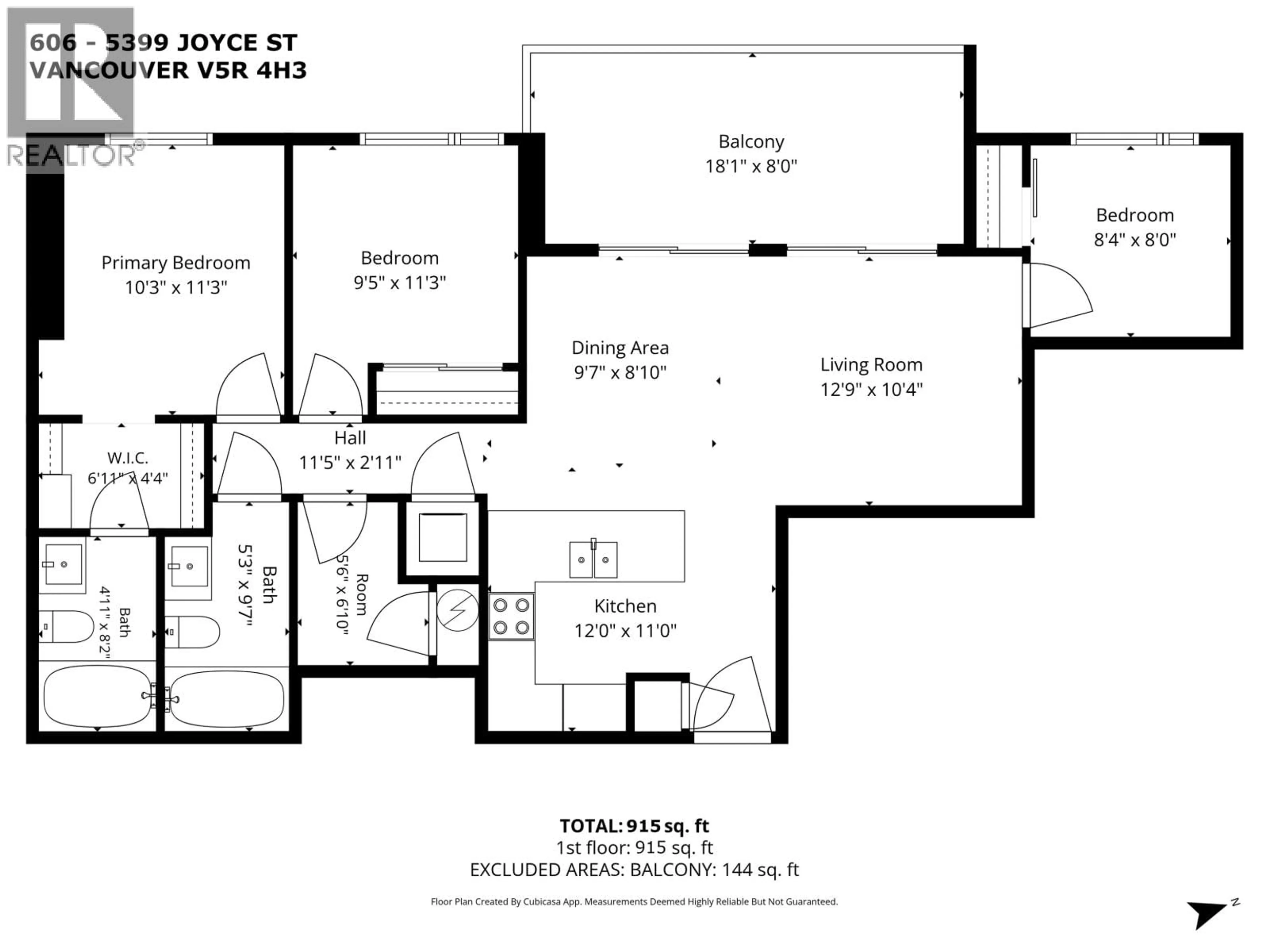 Floor plan for 606 - 5399 JOYCE STREET, Vancouver British Columbia V5R4H3