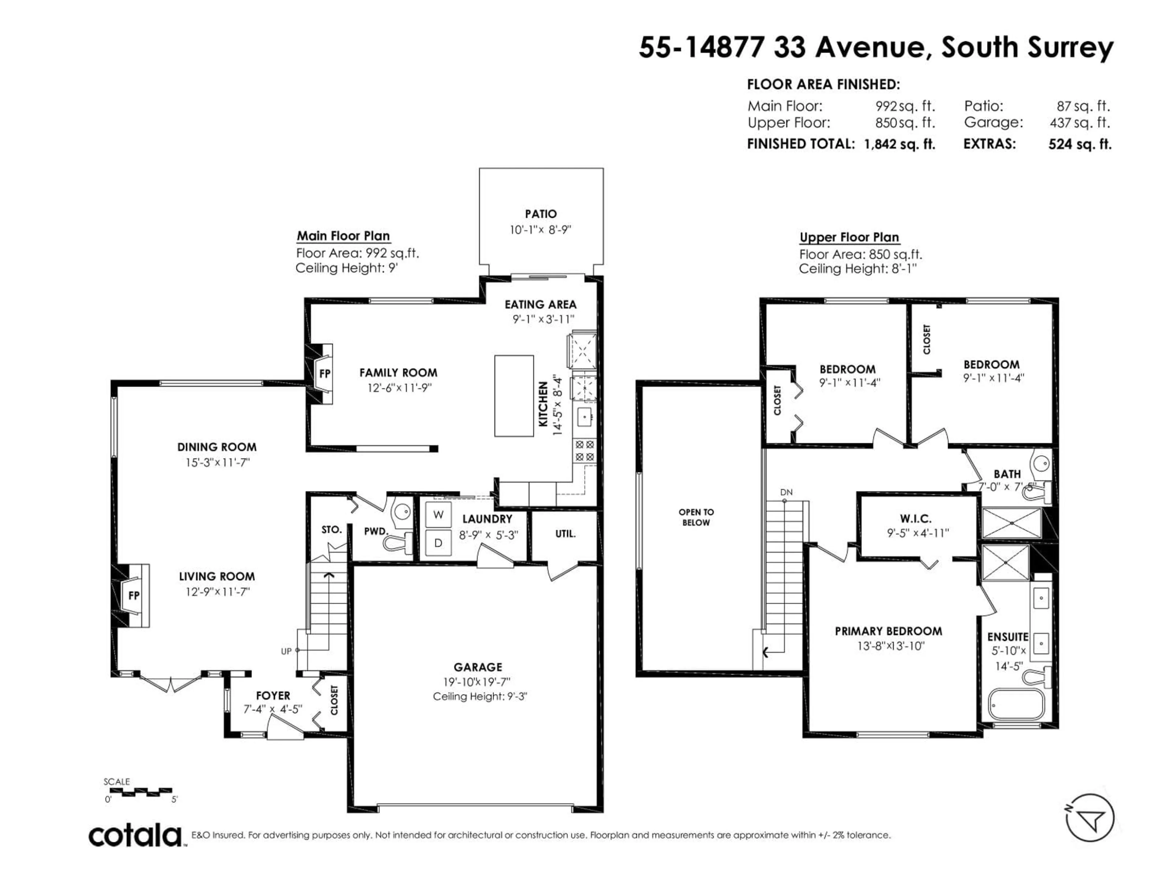 Floor plan for 55 - 14877 33 AVENUE, Surrey British Columbia V4P3A3