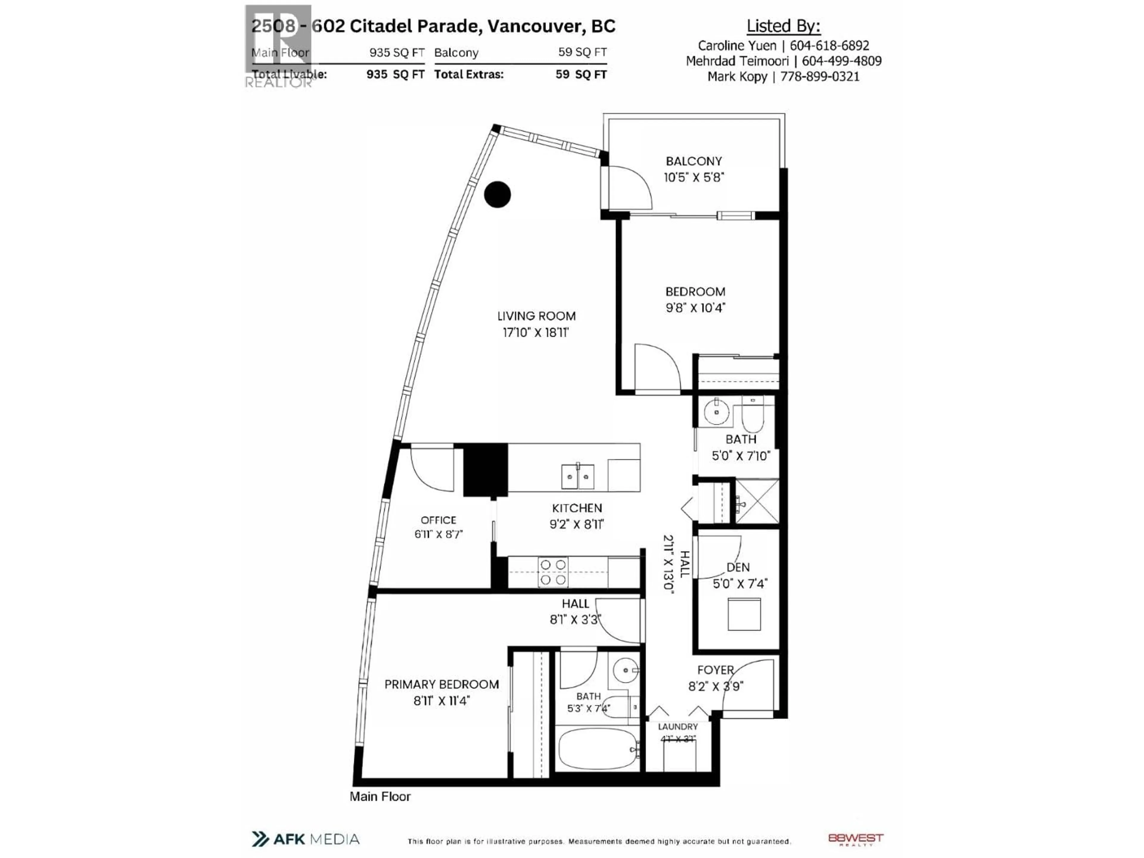 Floor plan for 2508 - 602 CITADEL PARADE, Vancouver British Columbia V6B1X2