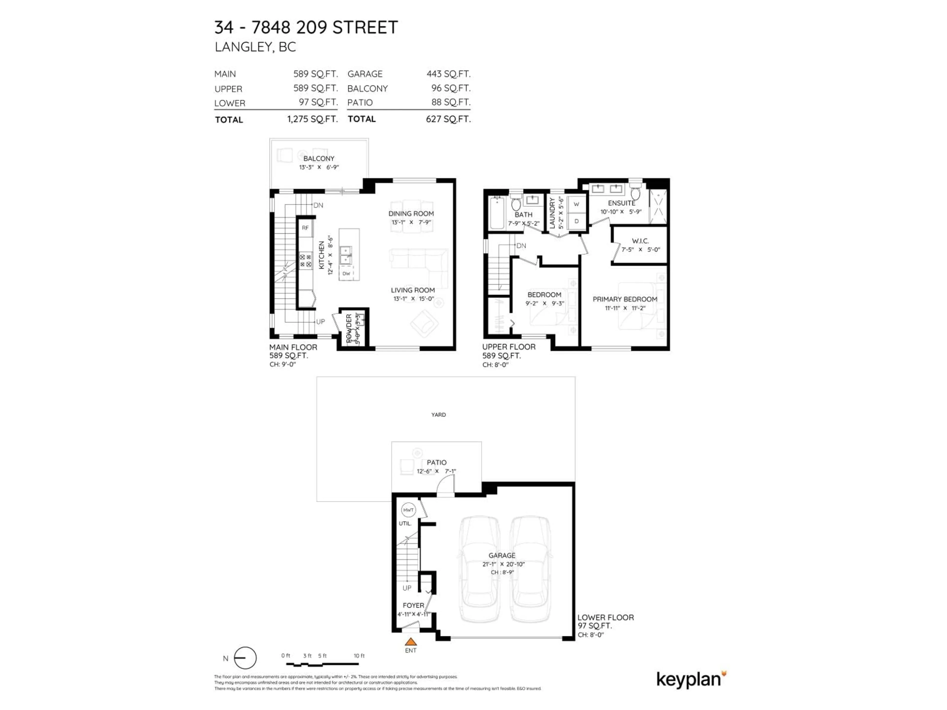 Floor plan for 34 - 7848 209 STREET, Langley British Columbia V2Y0M4