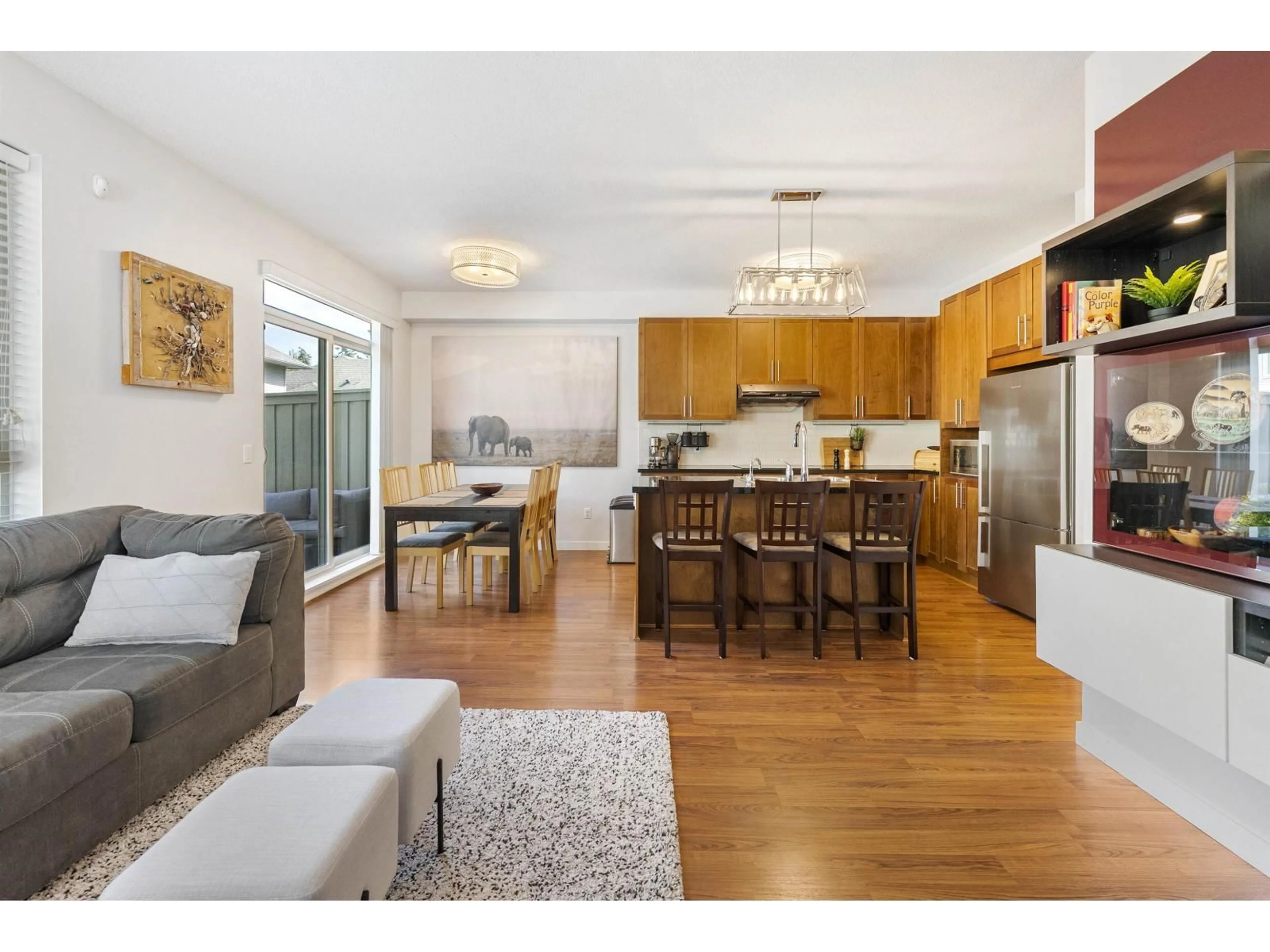 Open concept kitchen, wood/laminate floor for 26 - 2738 158 STREET, Surrey British Columbia V3Z3K3