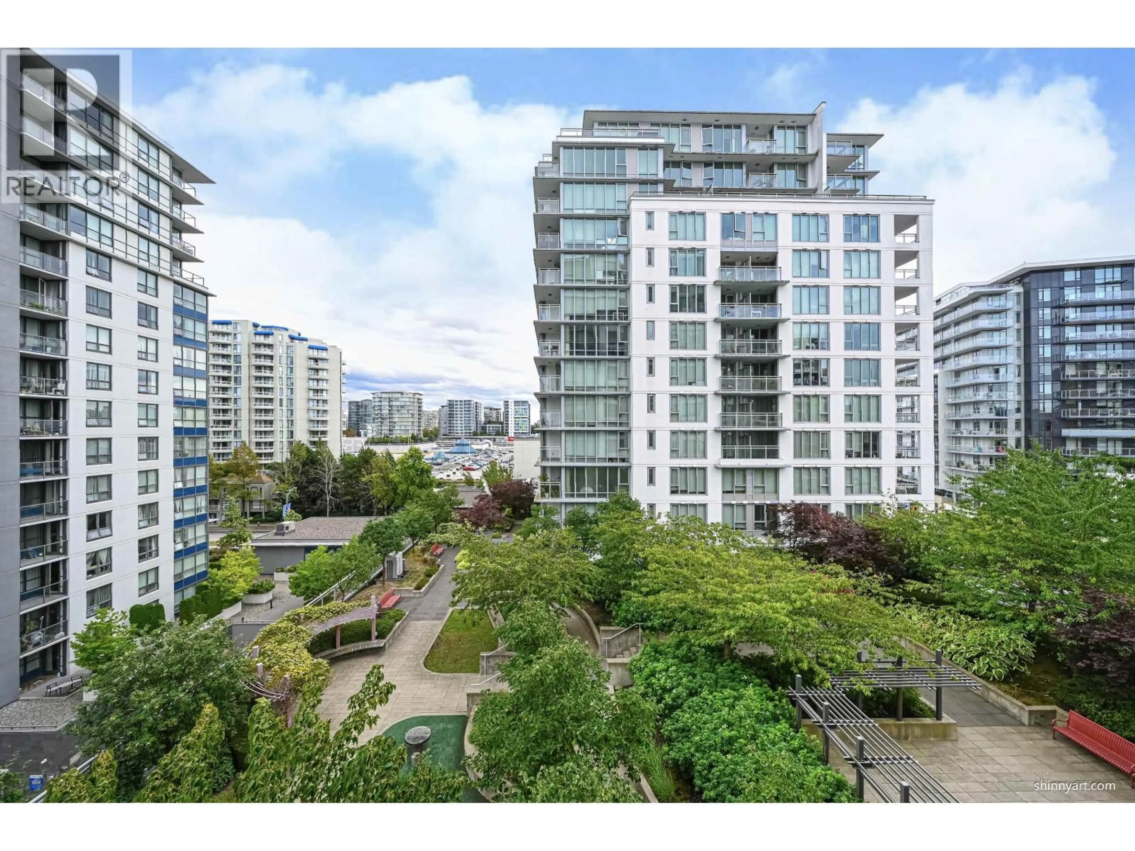 A pic from outside/outdoor area/front of a property/back of a property/a pic from drone, city buildings view from balcony for 802 - 7333 MURDOCH AVENUE, Richmond British Columbia V6Y0J8