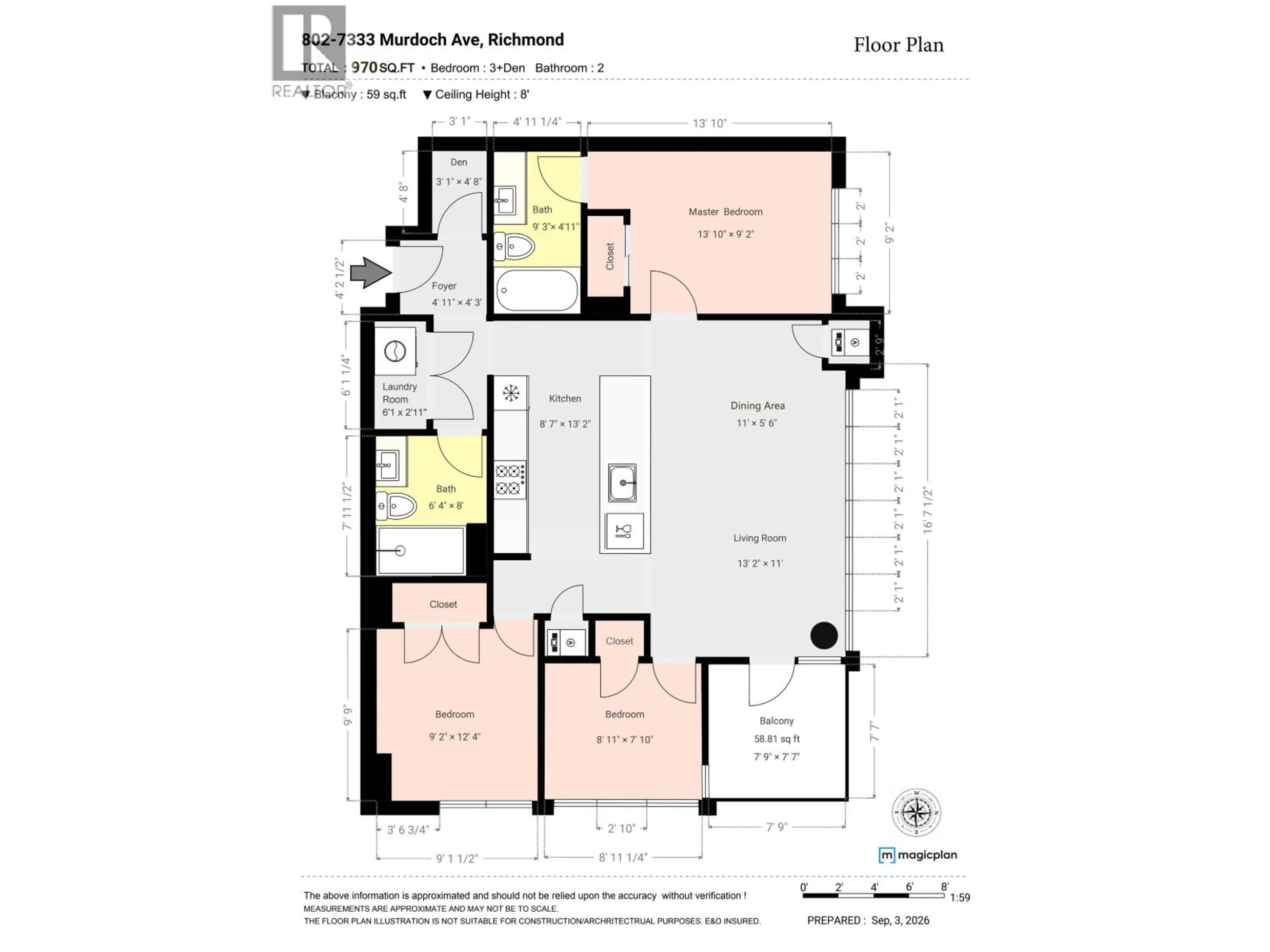 Floor plan for 802 - 7333 MURDOCH AVENUE, Richmond British Columbia V6Y0J8