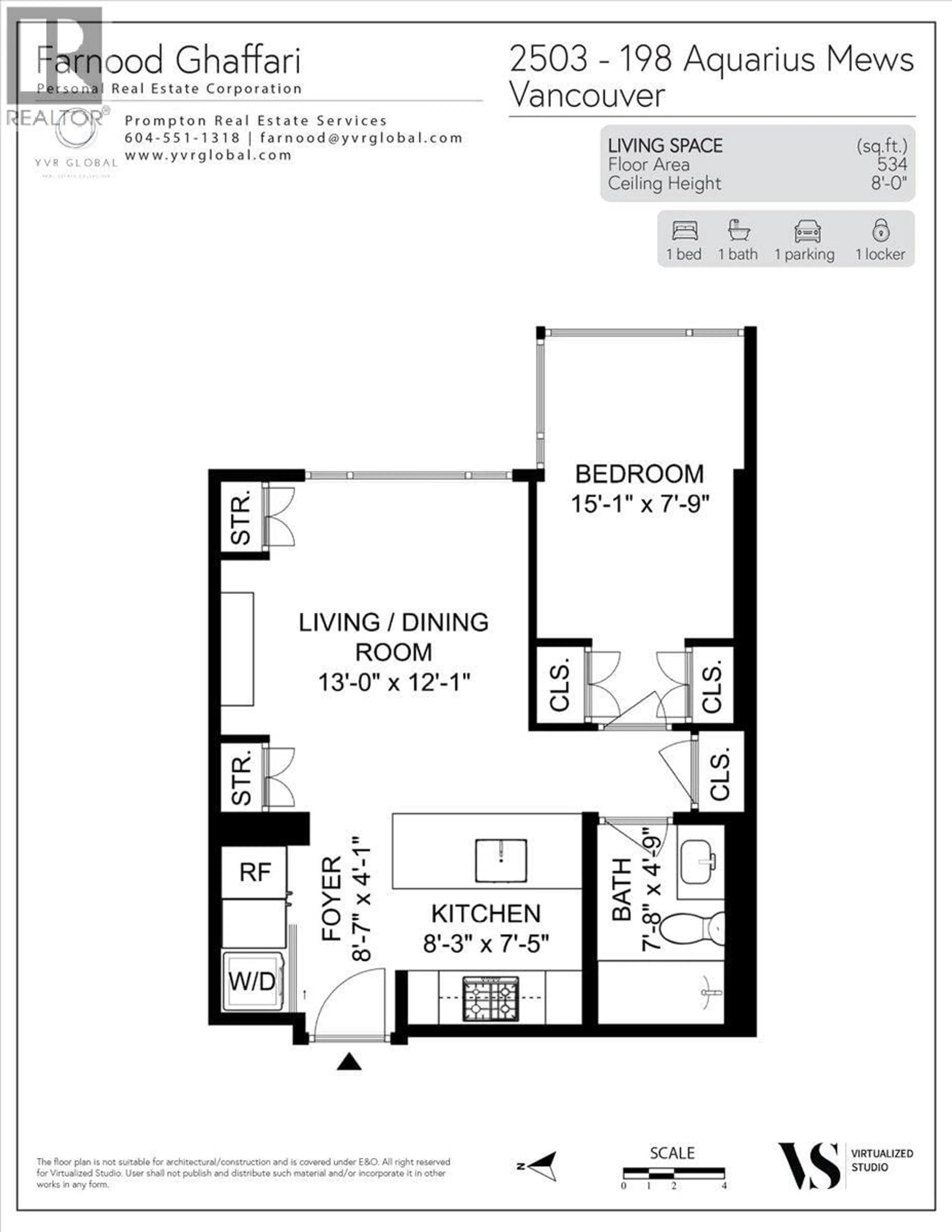 Floor plan for 2503 - 198 AQUARIUS MEWS, Vancouver British Columbia V6Z2Y4