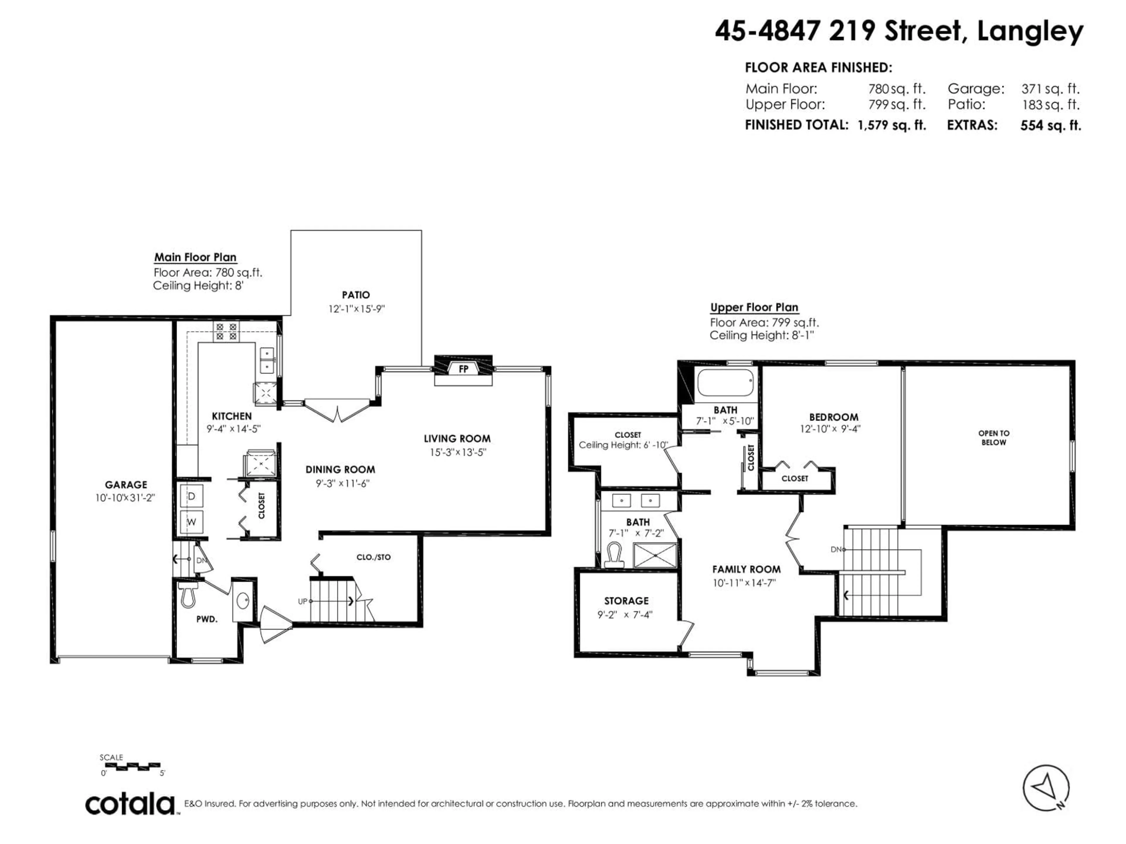 Floor plan for 45 - 4847 219 STREET, Langley British Columbia V3A8C1