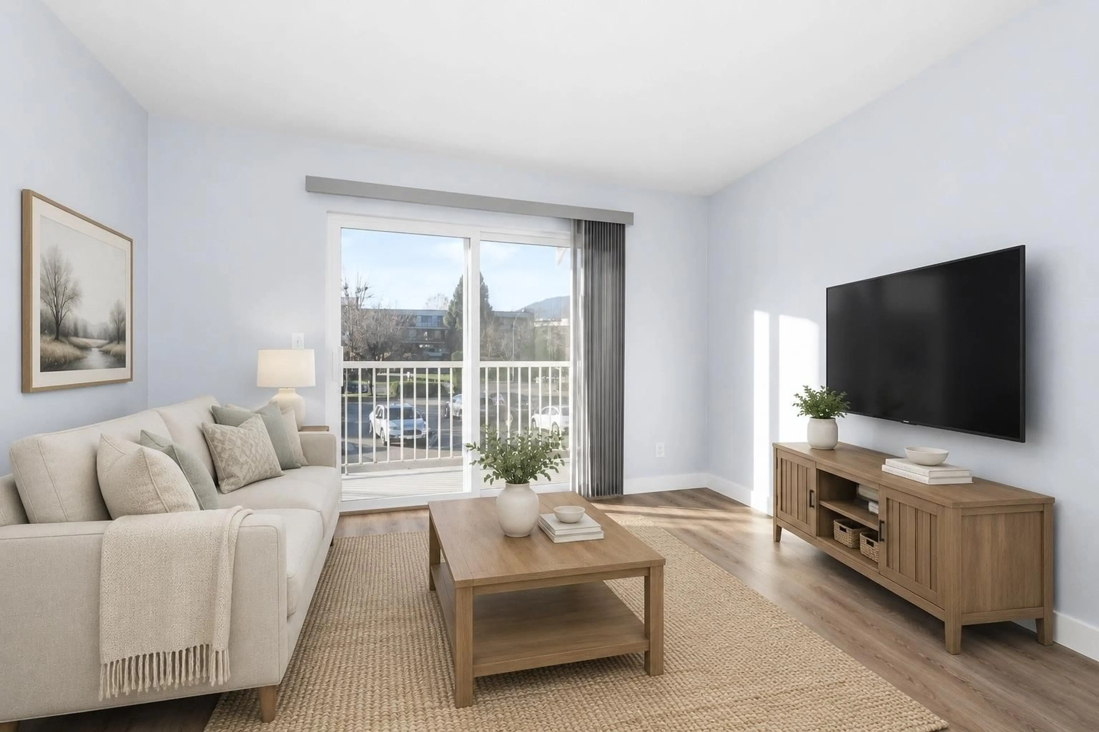 Living room with furniture, wood/laminate floor for 220 - 45669 MCINTOSH DRIVE, Chilliwack British Columbia V2P6V4
