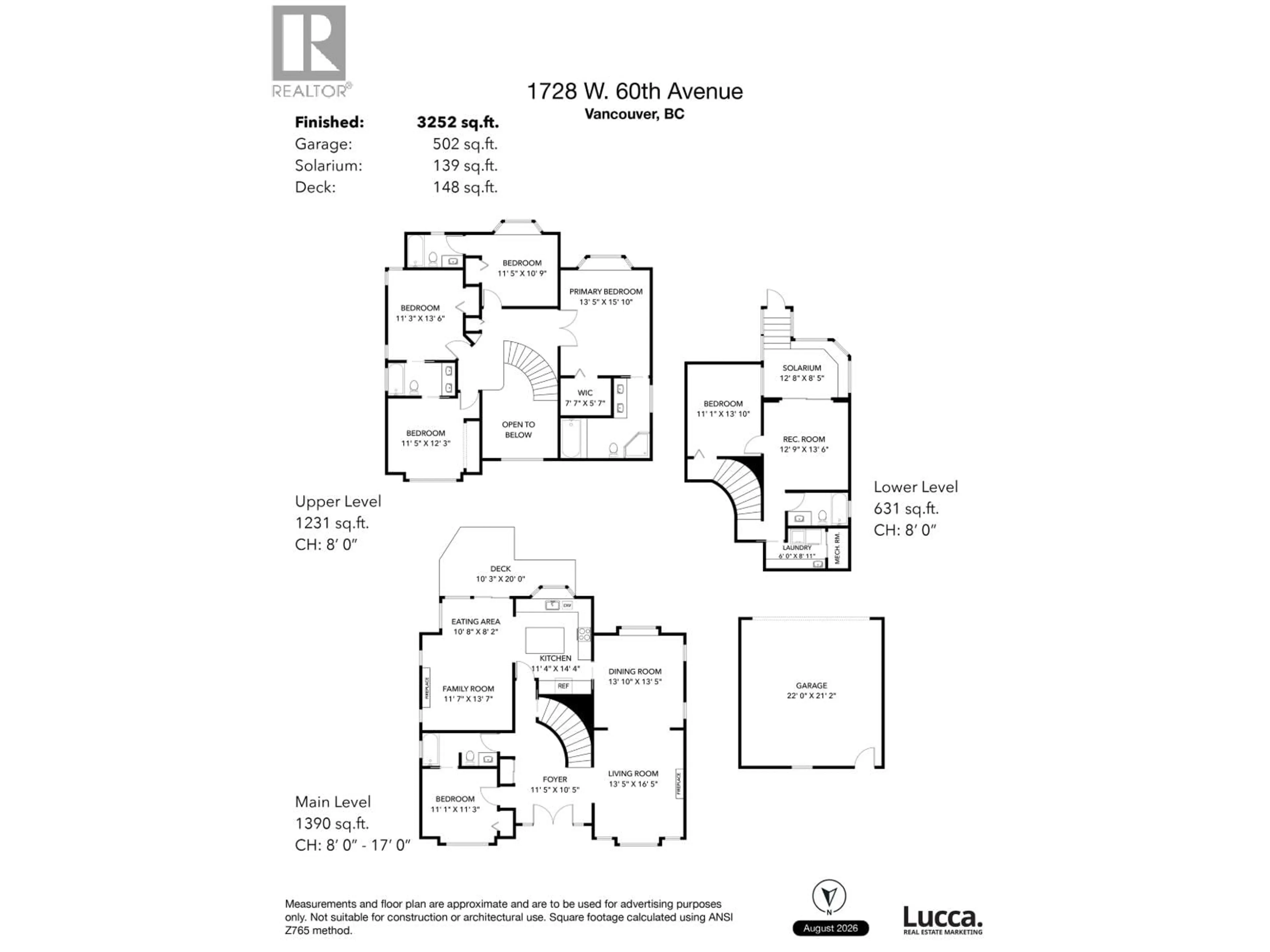 Floor plan for 1728 60TH AVENUE, Vancouver British Columbia V6P2A6