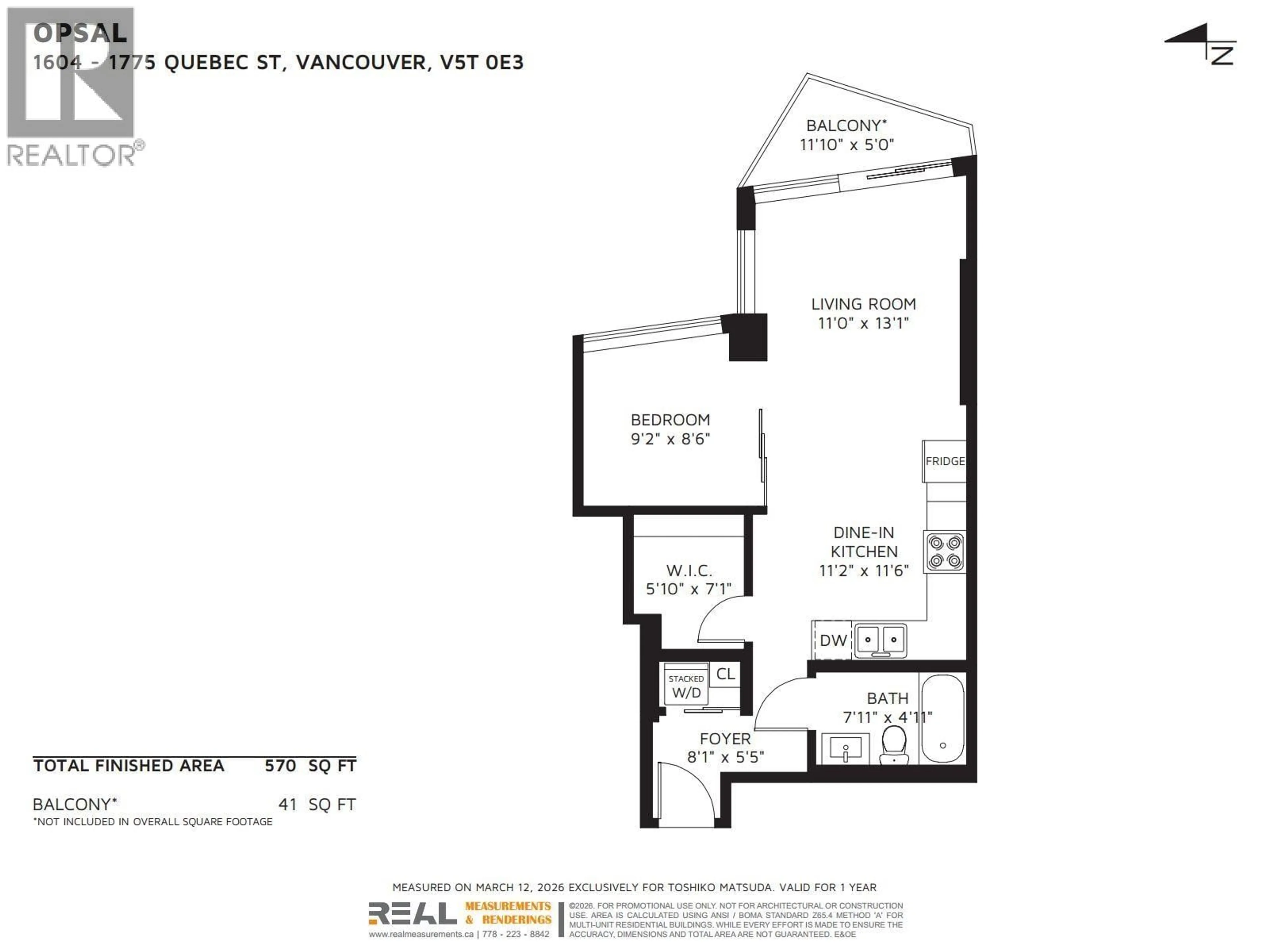 Floor plan for 1604 - 1775 QUEBEC STREET, Vancouver British Columbia V5T0E3