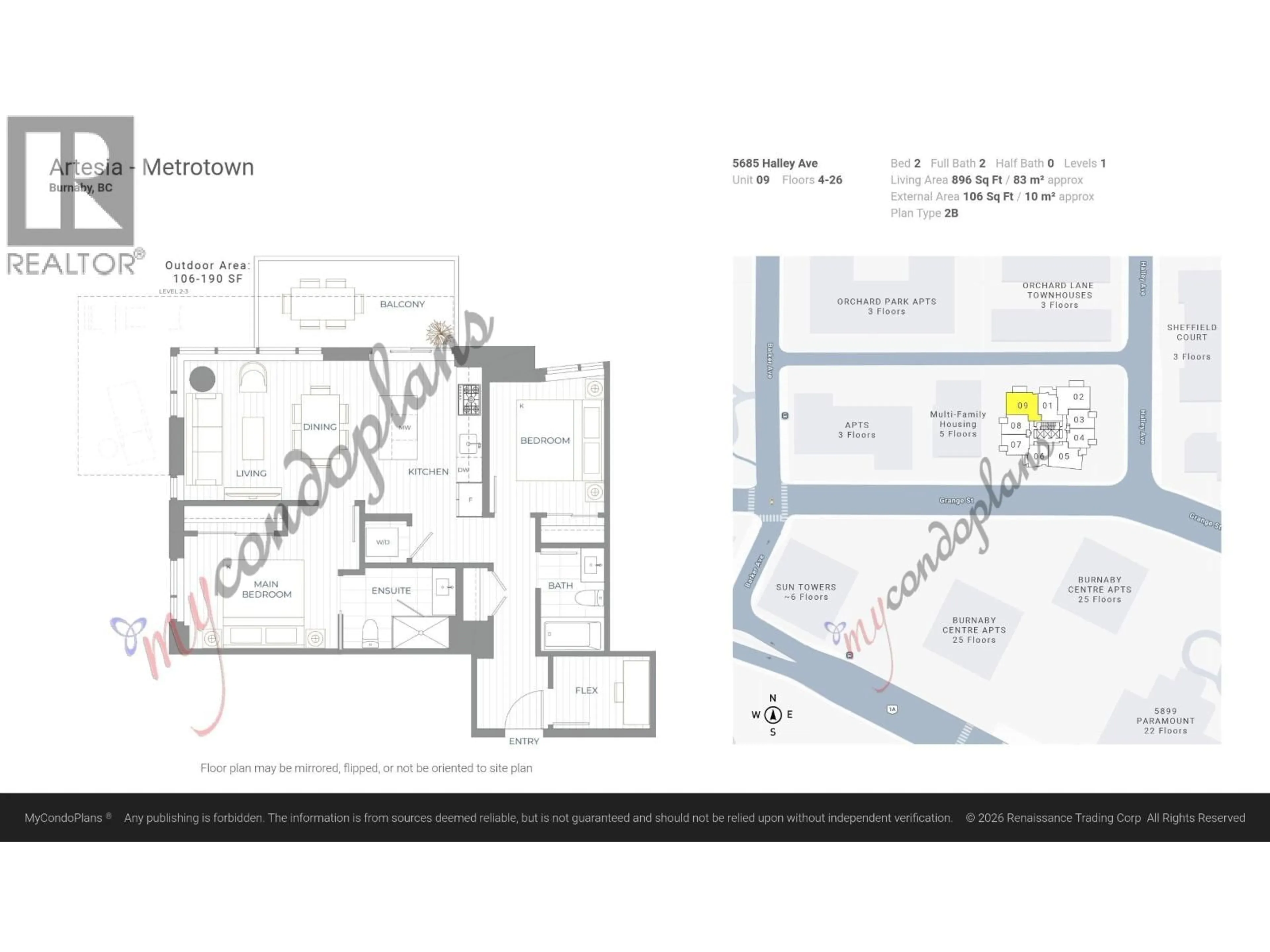 Floor plan for 1909 - 5685 HALLEY AVENUE, Burnaby British Columbia V5H0L9