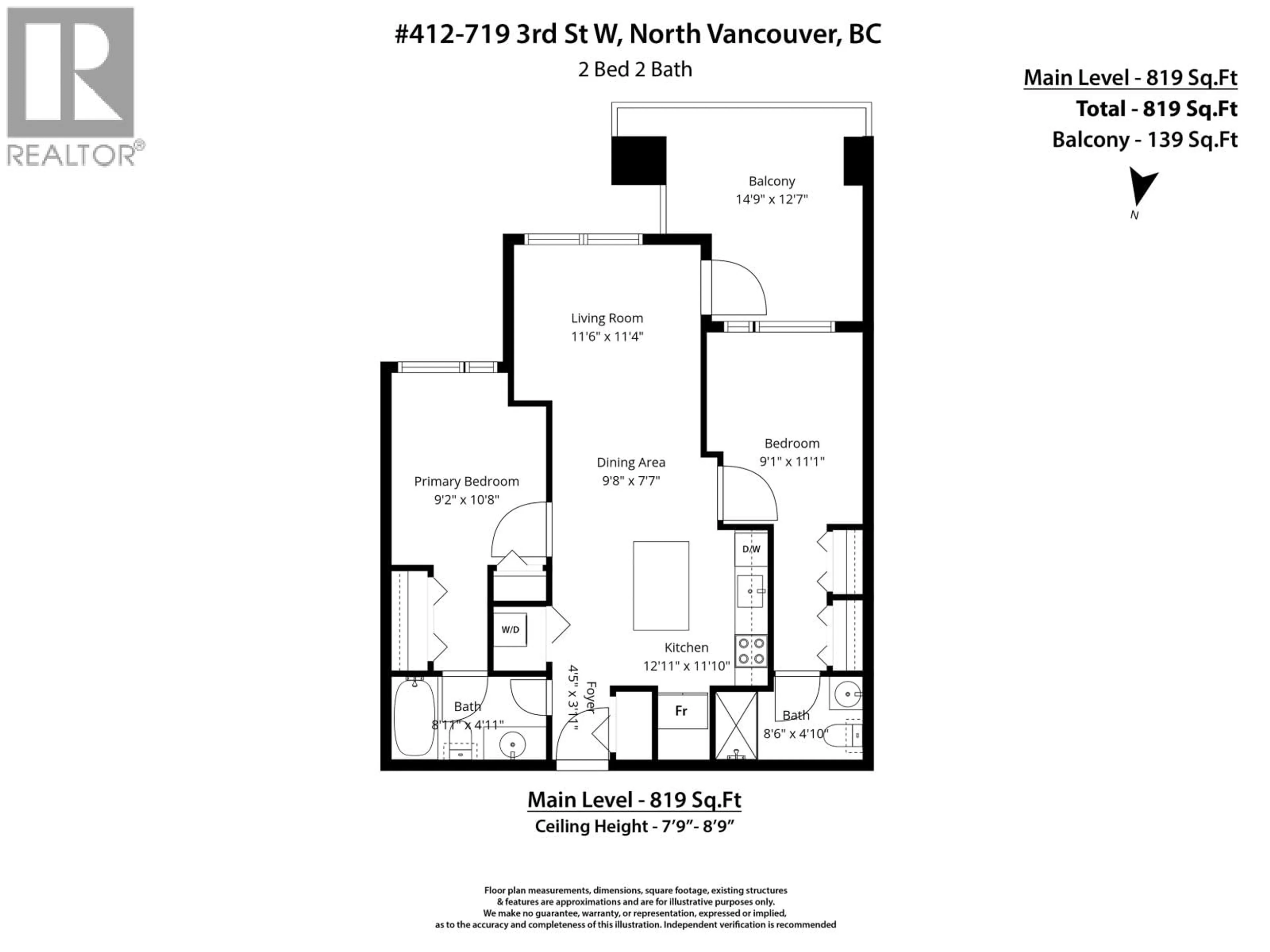 Floor plan for 412 - 719 3RD STREET, North Vancouver British Columbia V7M0E7