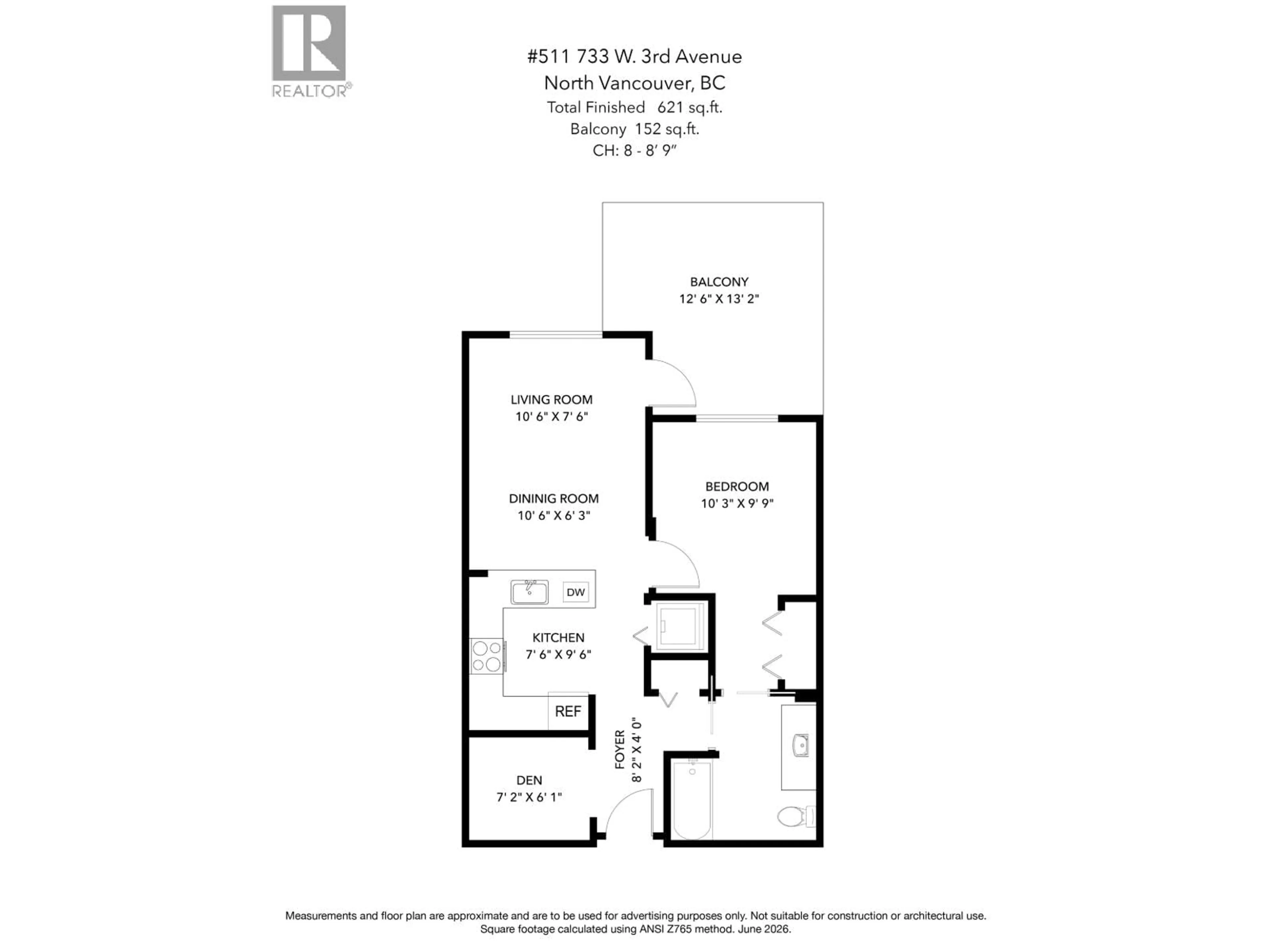 Floor plan for 511 - 733 3RD STREET, North Vancouver British Columbia V7M0C8