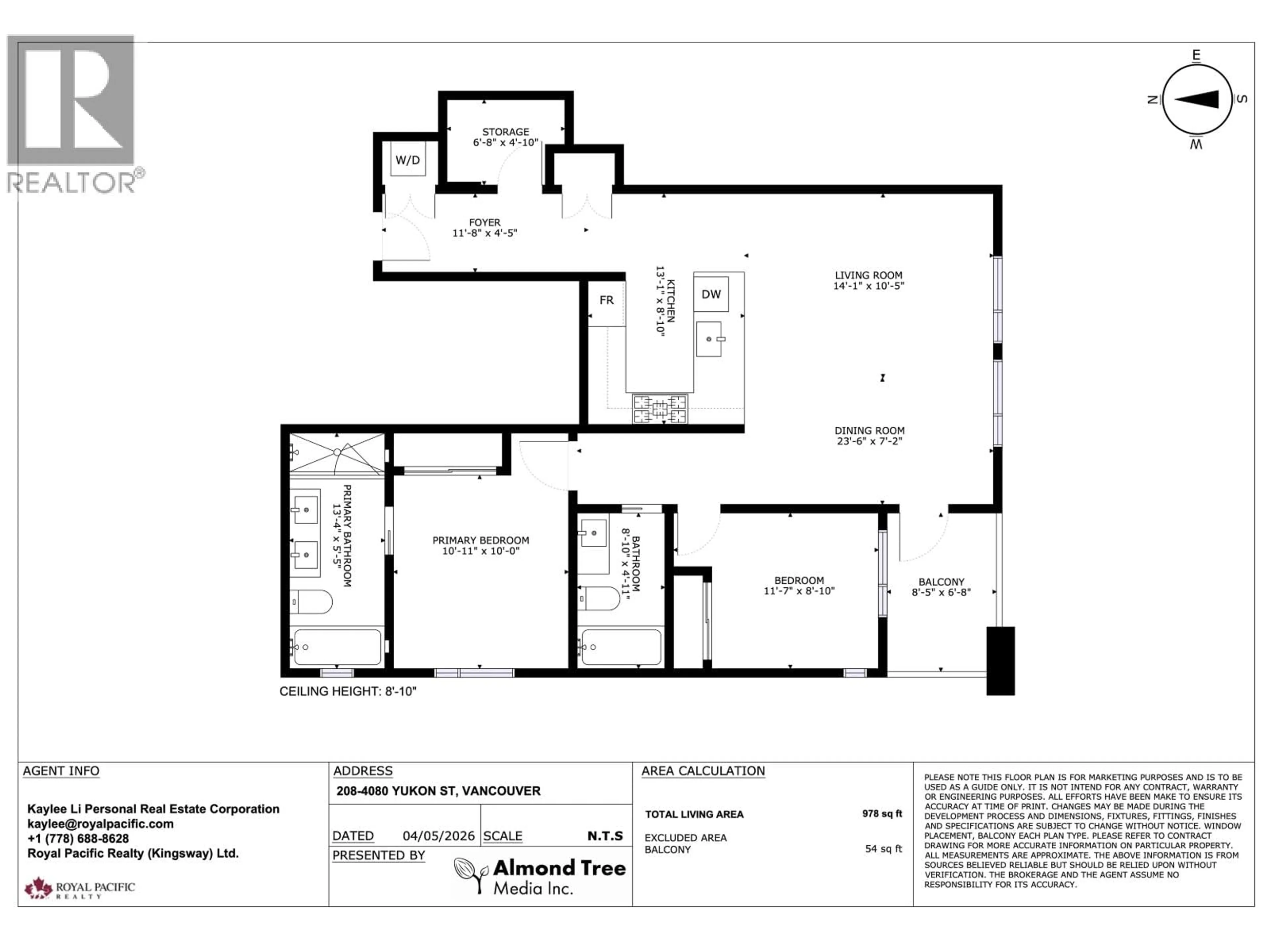 Floor plan for 208 - 4080 YUKON STREET, Vancouver British Columbia V5Y0L4