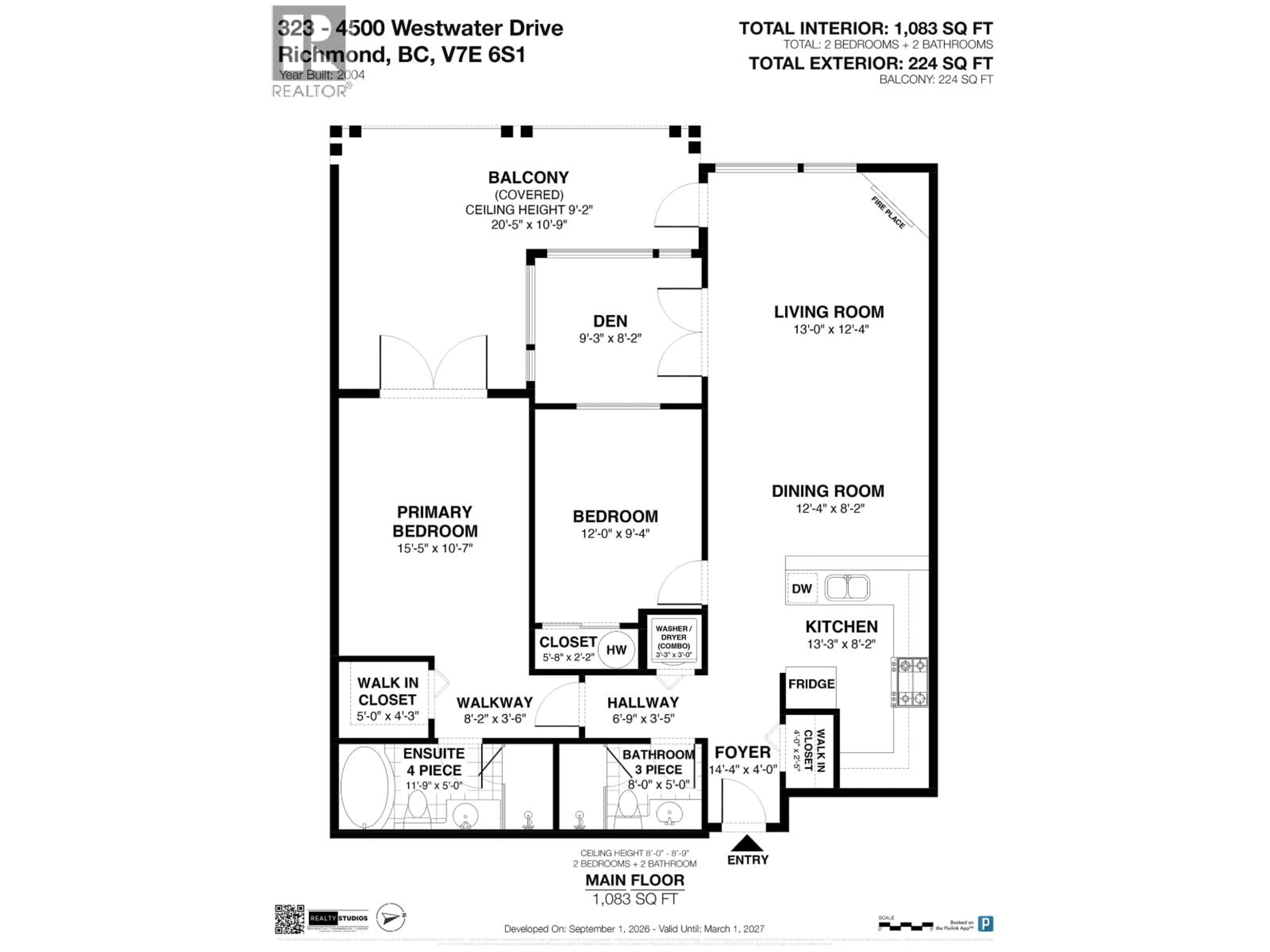 Floor plan for 323 - 4500 WESTWATER DRIVE, Richmond British Columbia V7E6S1