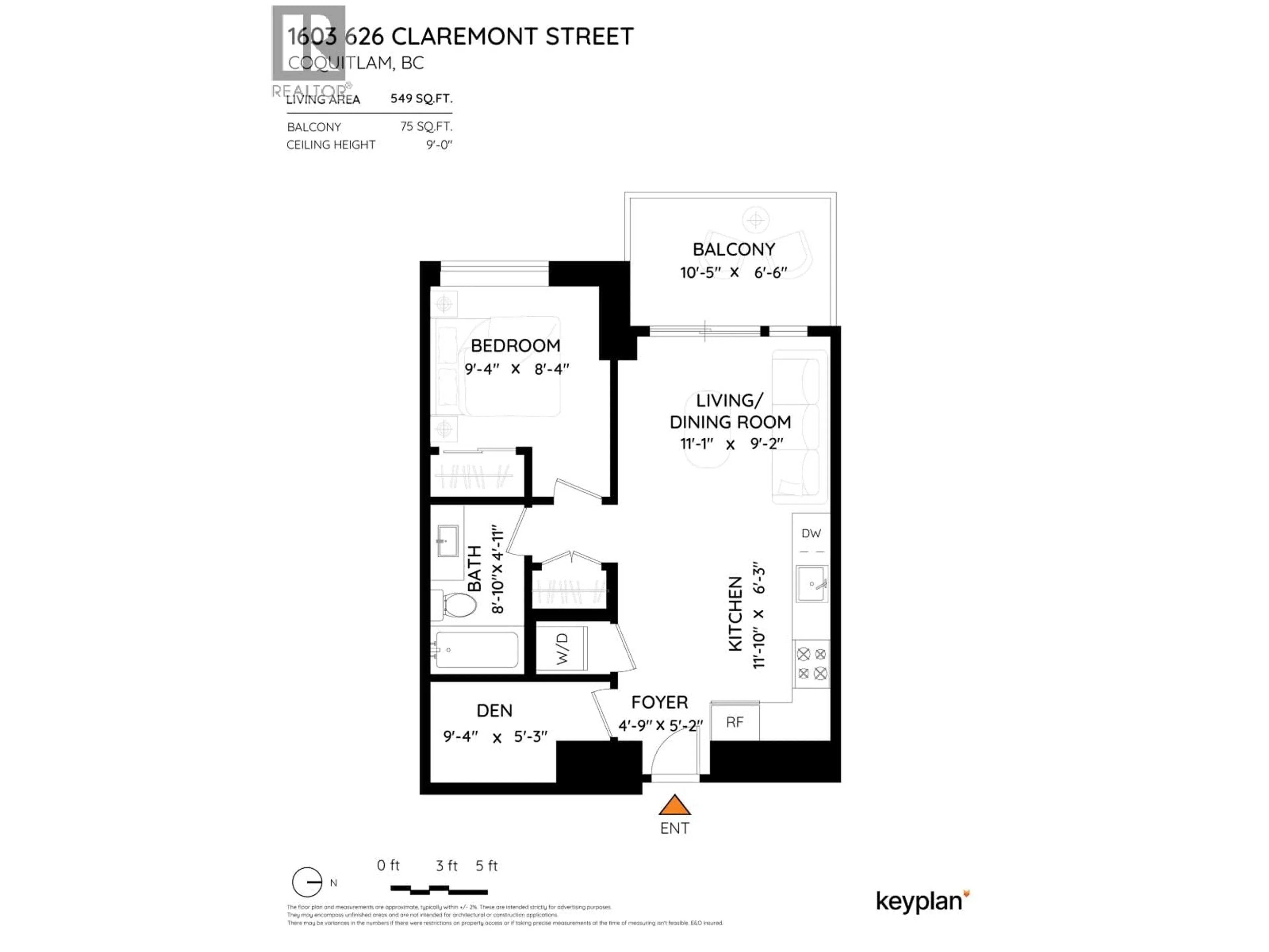 Floor plan for 1603 - 626 CLAREMONT STREET, Coquitlam British Columbia V3J0T1