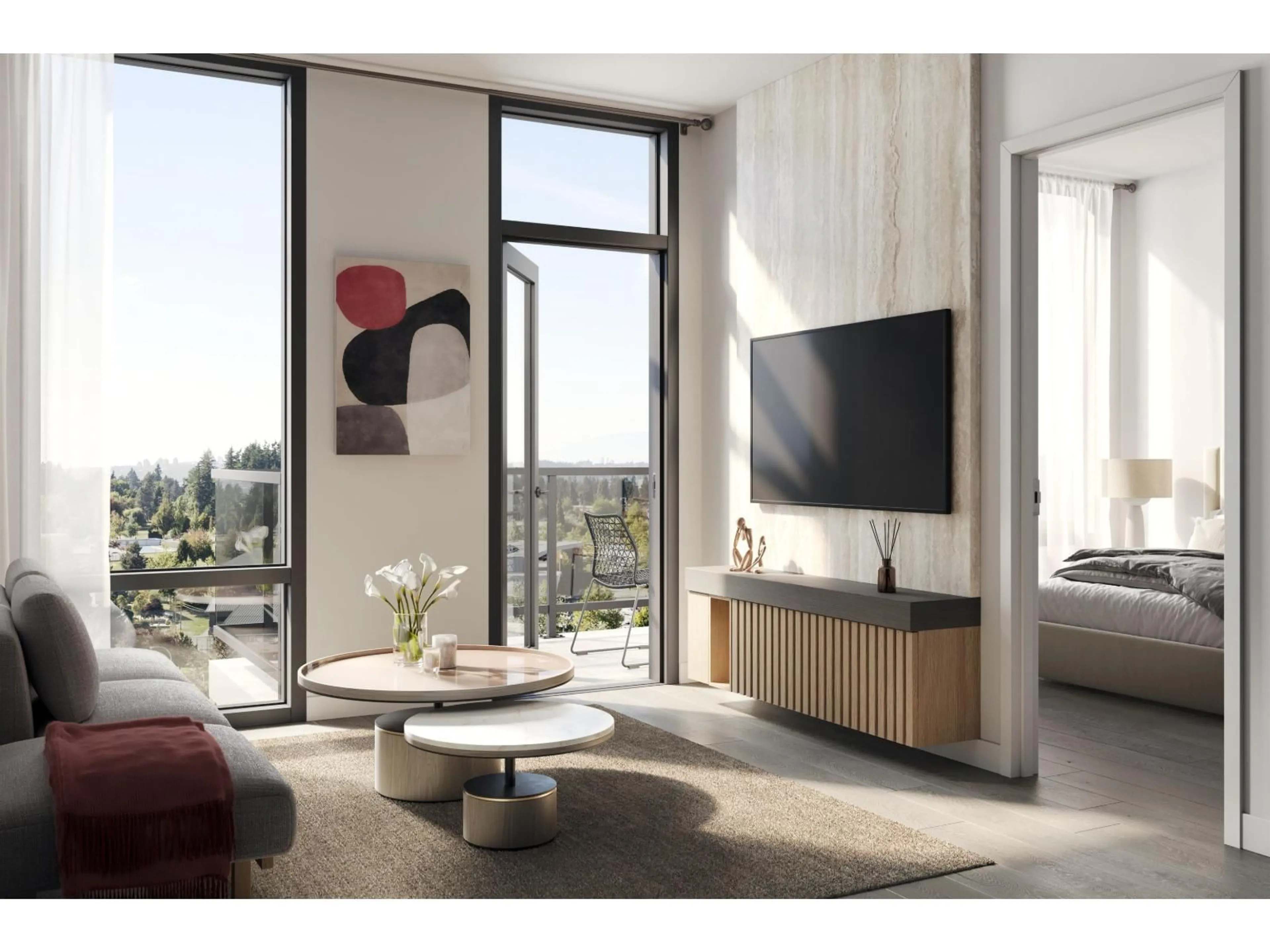 Living room with furniture, wood/laminate floor for 2505 - 13282 104 AVENUE, Surrey British Columbia V3T3Y9