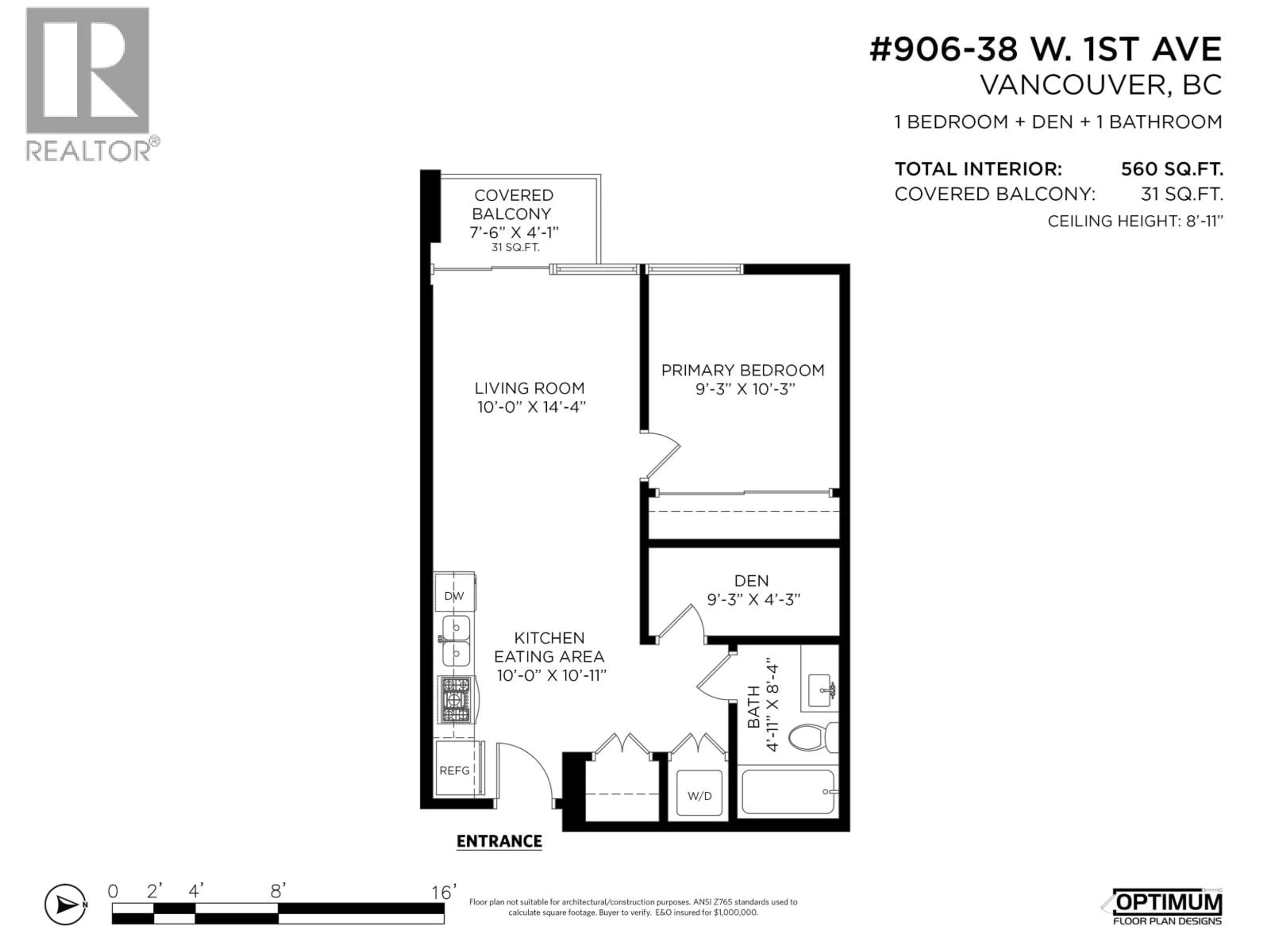 Floor plan for 906 - 38 1ST AVENUE, Vancouver British Columbia V5Y0K3