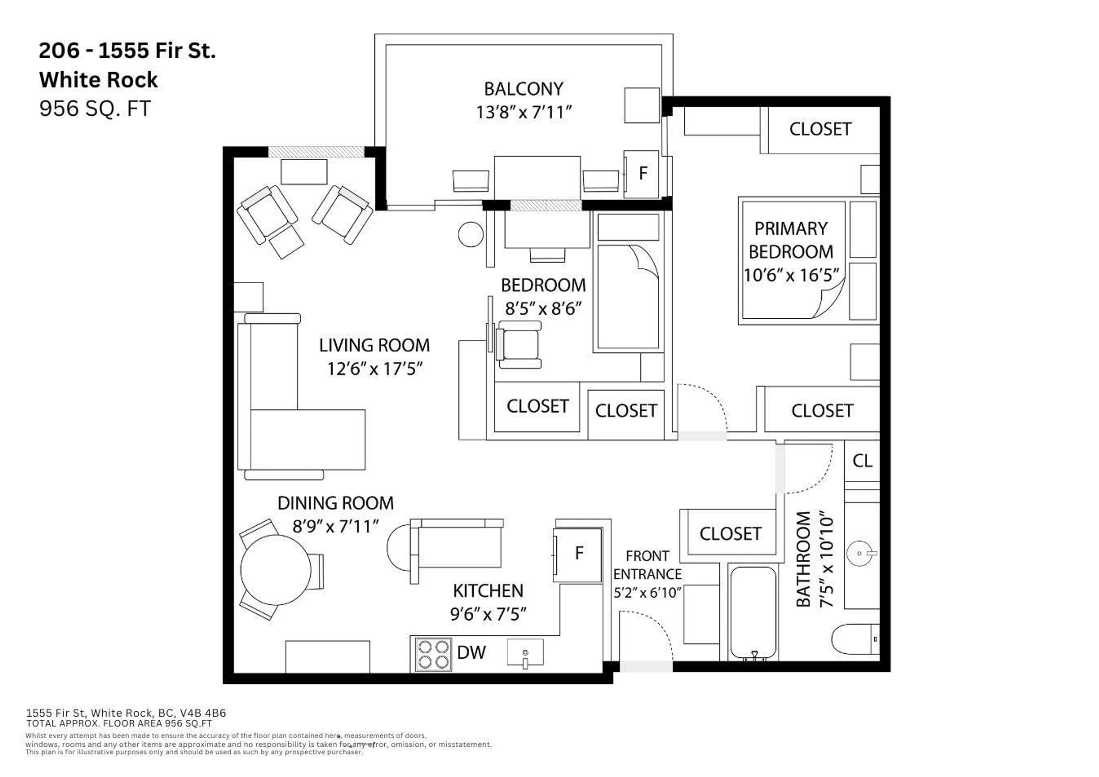 Floor plan for 206 - 1555 FIR STREET, White Rock British Columbia V4B4B6