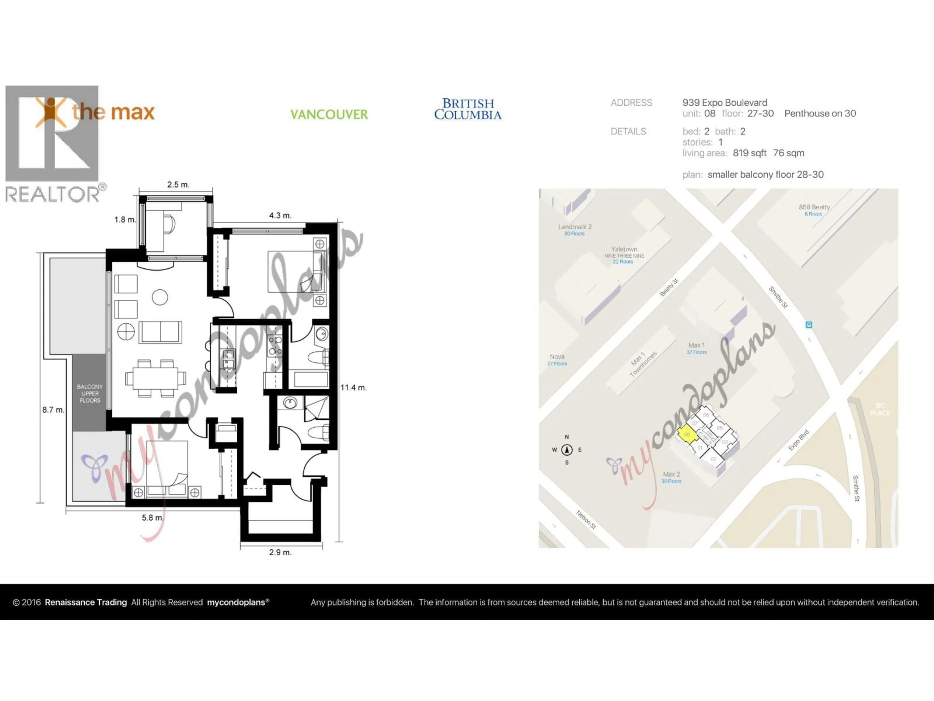 Floor plan for 3008 - 939 EXPO BOULEVARD, Vancouver British Columbia V6Z3G7