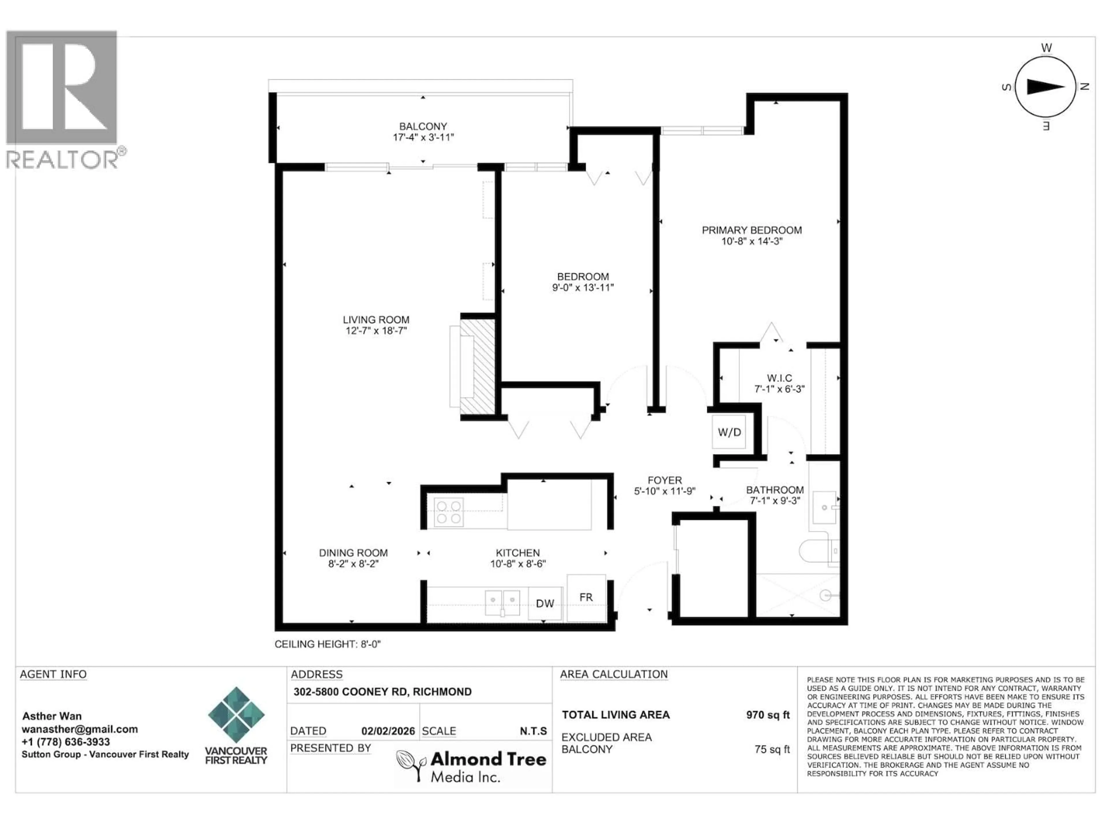 Floor plan for 302 - 5800 COONEY ROAD, Richmond British Columbia V6X3A8