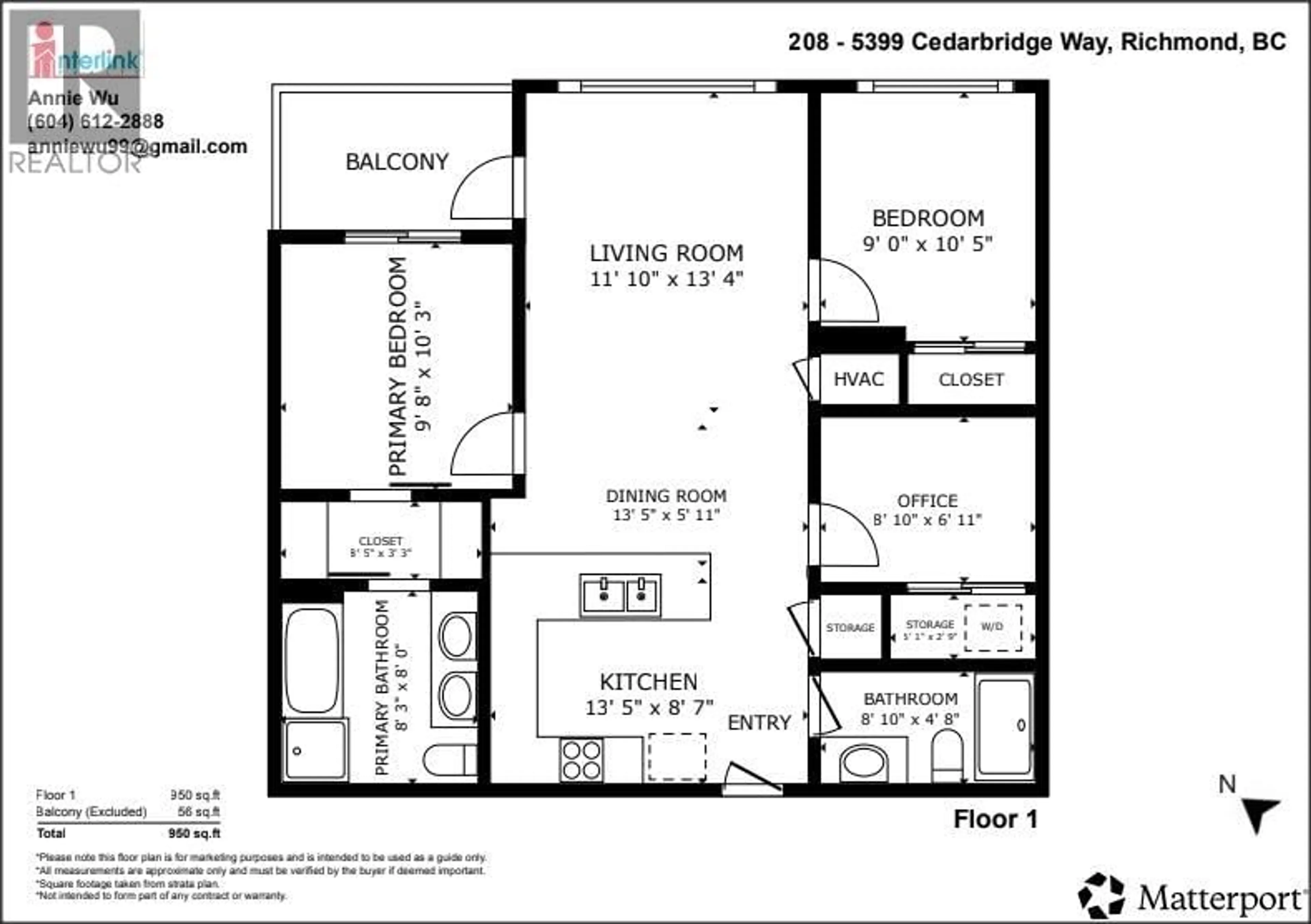 Floor plan for 208 - 5399 CEDARBRIDGE WAY, Richmond British Columbia V6X0L6