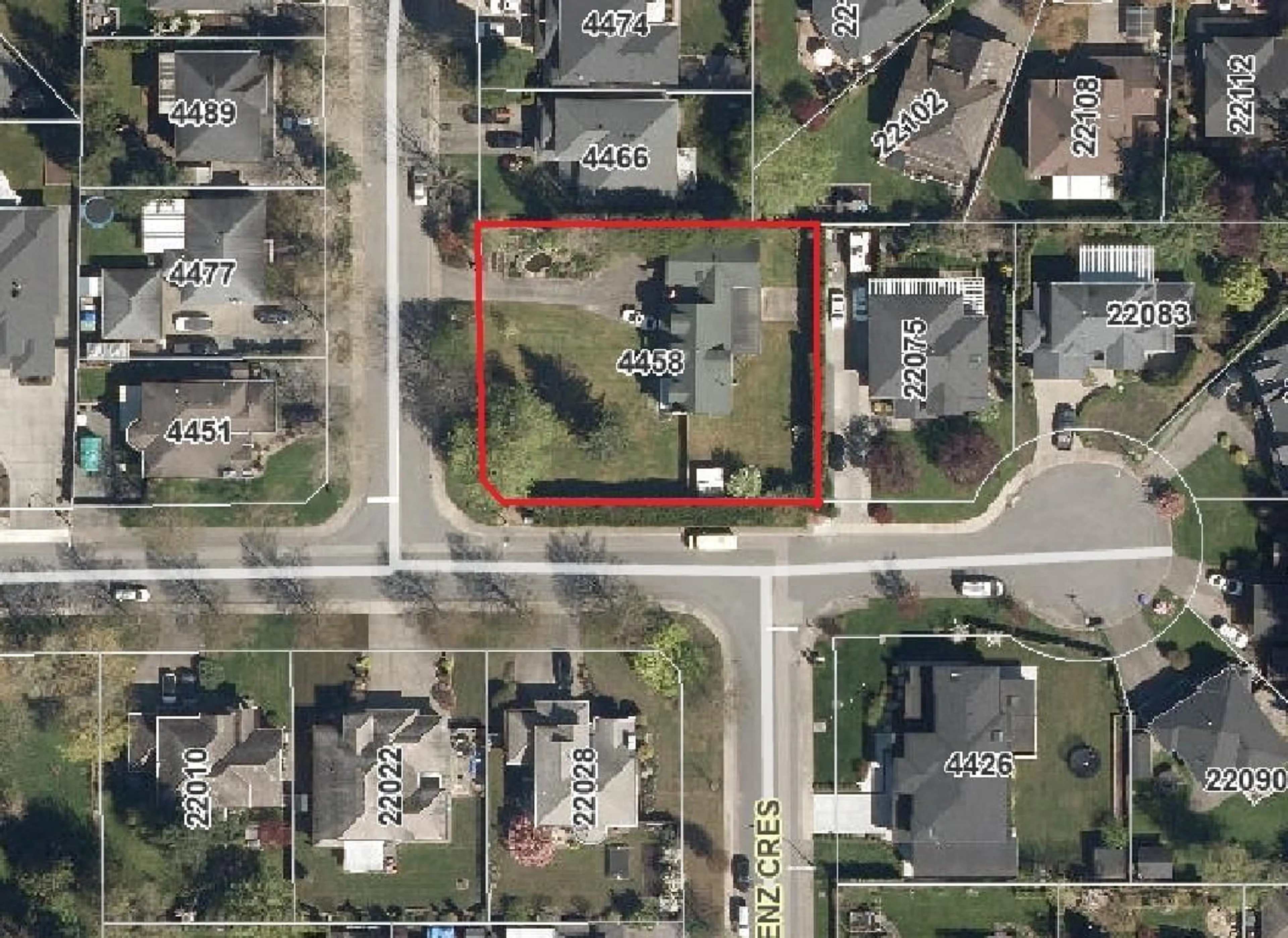 A pic from outside/outdoor area/front of a property/back of a property/a pic from drone, street for 4458 BENZ CRESCENT, Langley British Columbia V2Z1L5