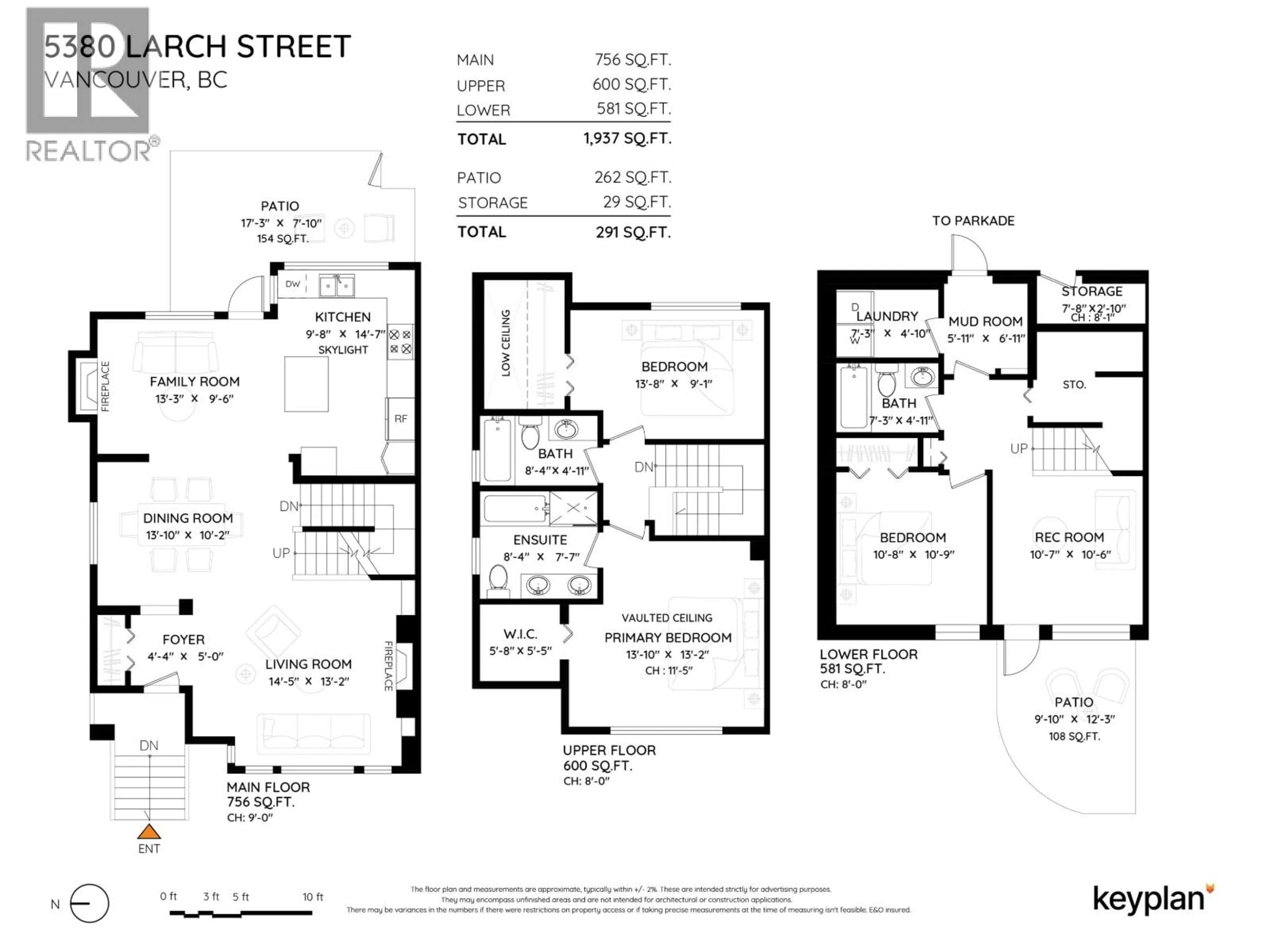 Floor plan for 5380 LARCH STREET, Vancouver British Columbia V6M4C8