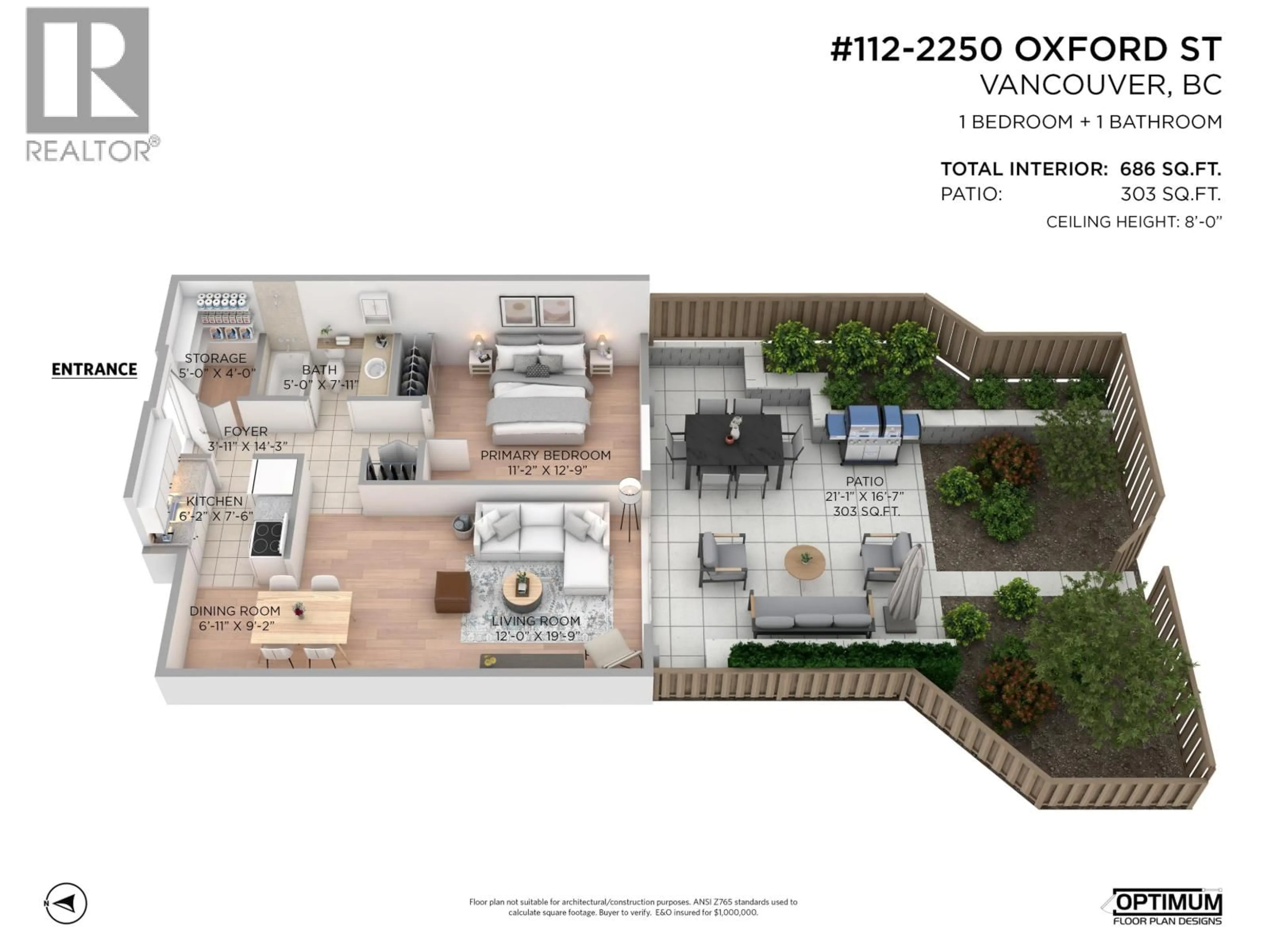 Floor plan for 112 - 2250 OXFORD STREET, Vancouver British Columbia V5L1G1