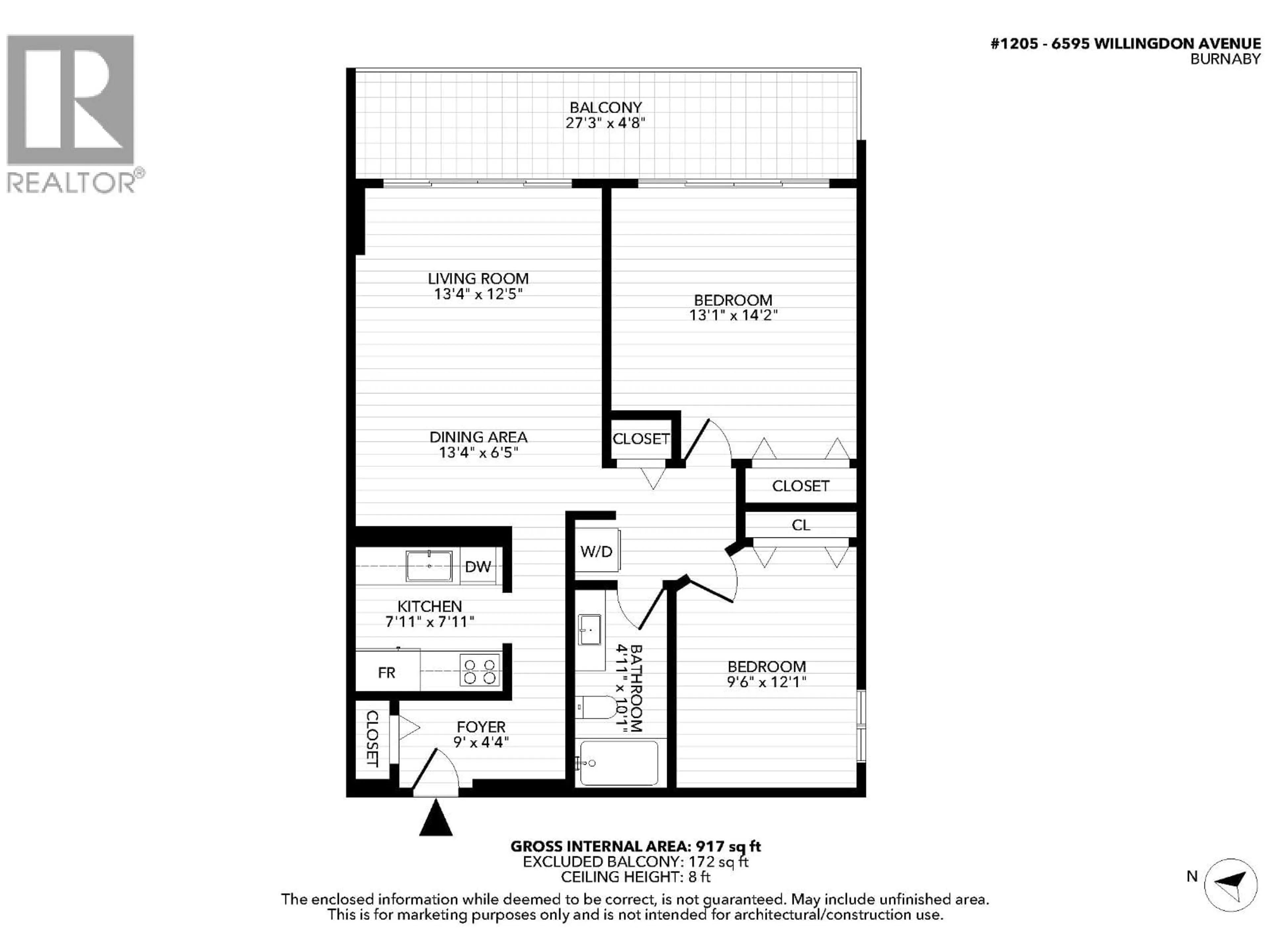 Floor plan for 1205 - 6595 WILLINGDON AVENUE, Burnaby British Columbia V5H4E5