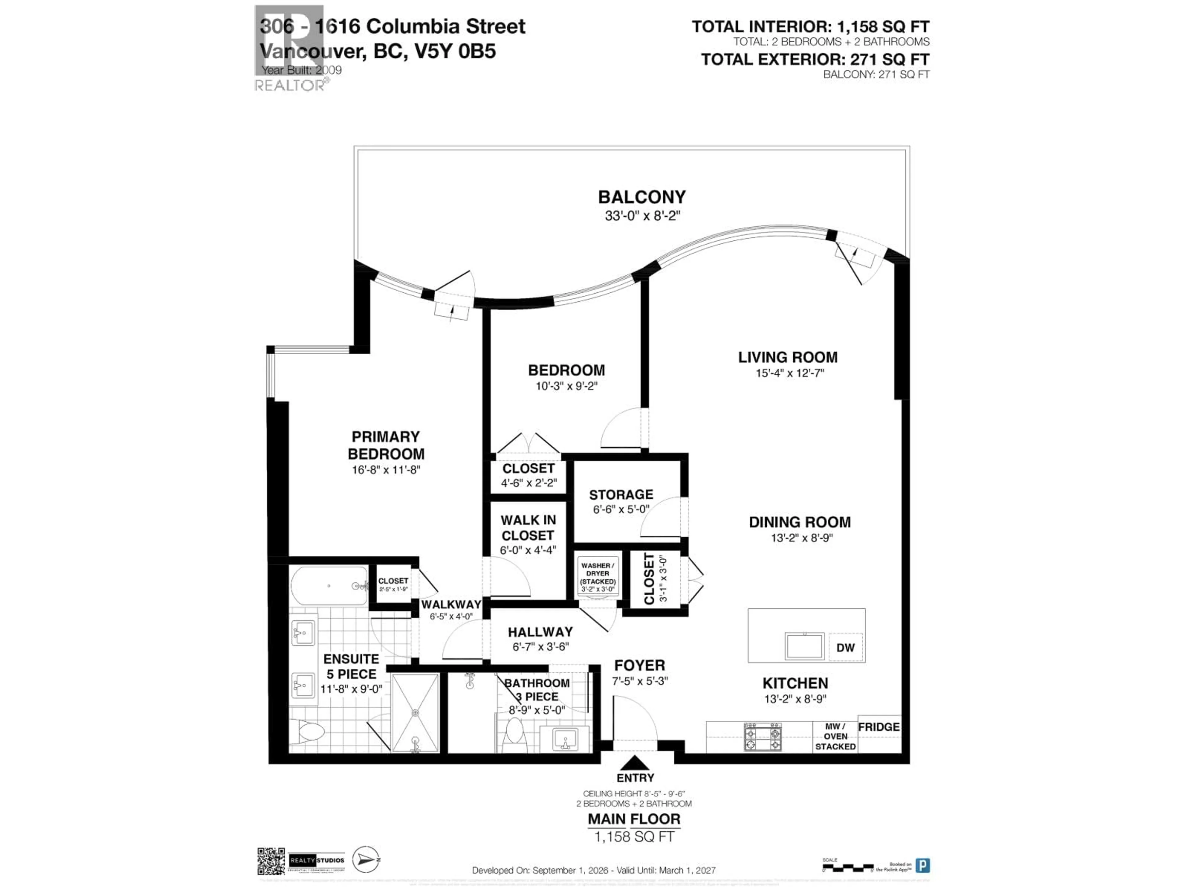 Floor plan for 306 - 1616 COLUMBIA STREET, Vancouver British Columbia V5Y0B7