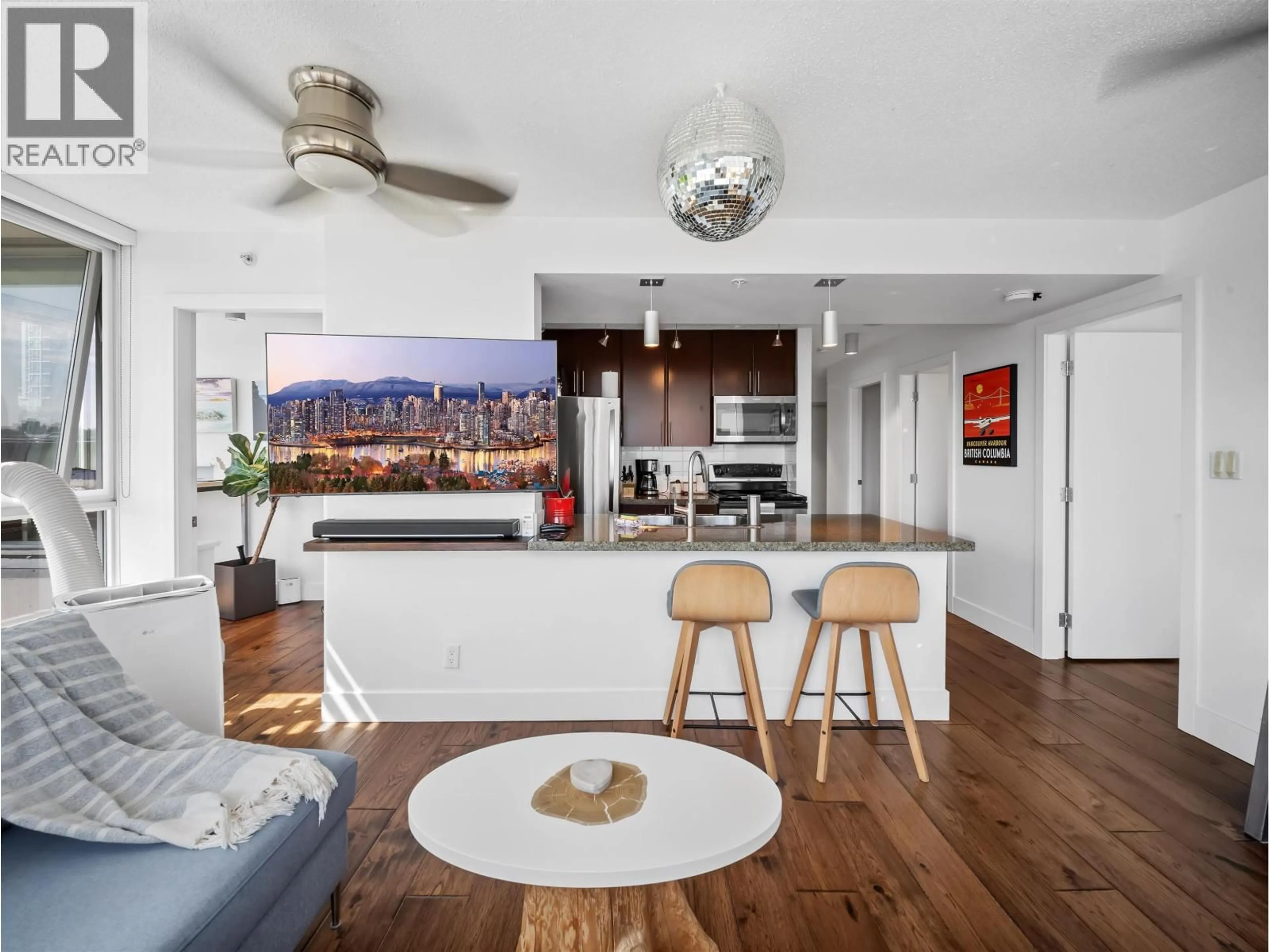 Open concept kitchen, wood/laminate floor for 502 - 688 ABBOTT STREET, Vancouver British Columbia V6B0B9