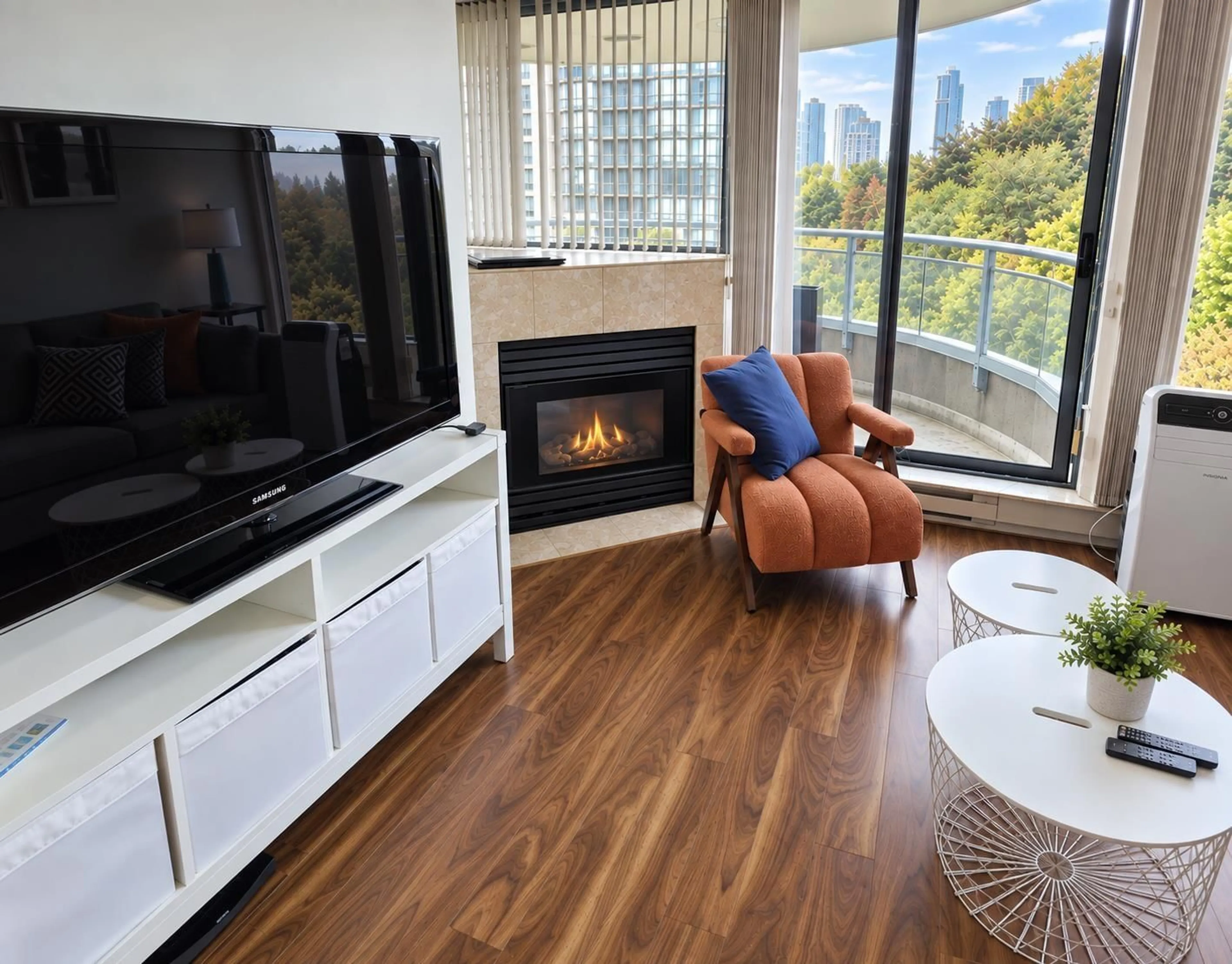 Living room with furniture, wood/laminate floor for 602 - 13353 108 AVENUE, Surrey British Columbia V3T5T5