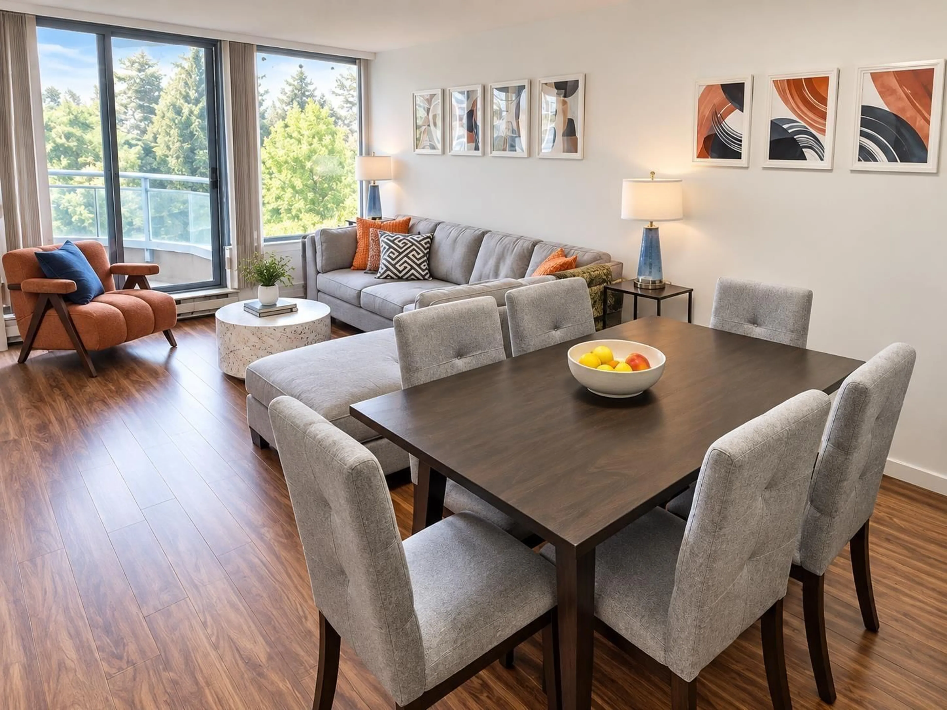 Living room with furniture, wood/laminate floor for 602 - 13353 108 AVENUE, Surrey British Columbia V3T5T5