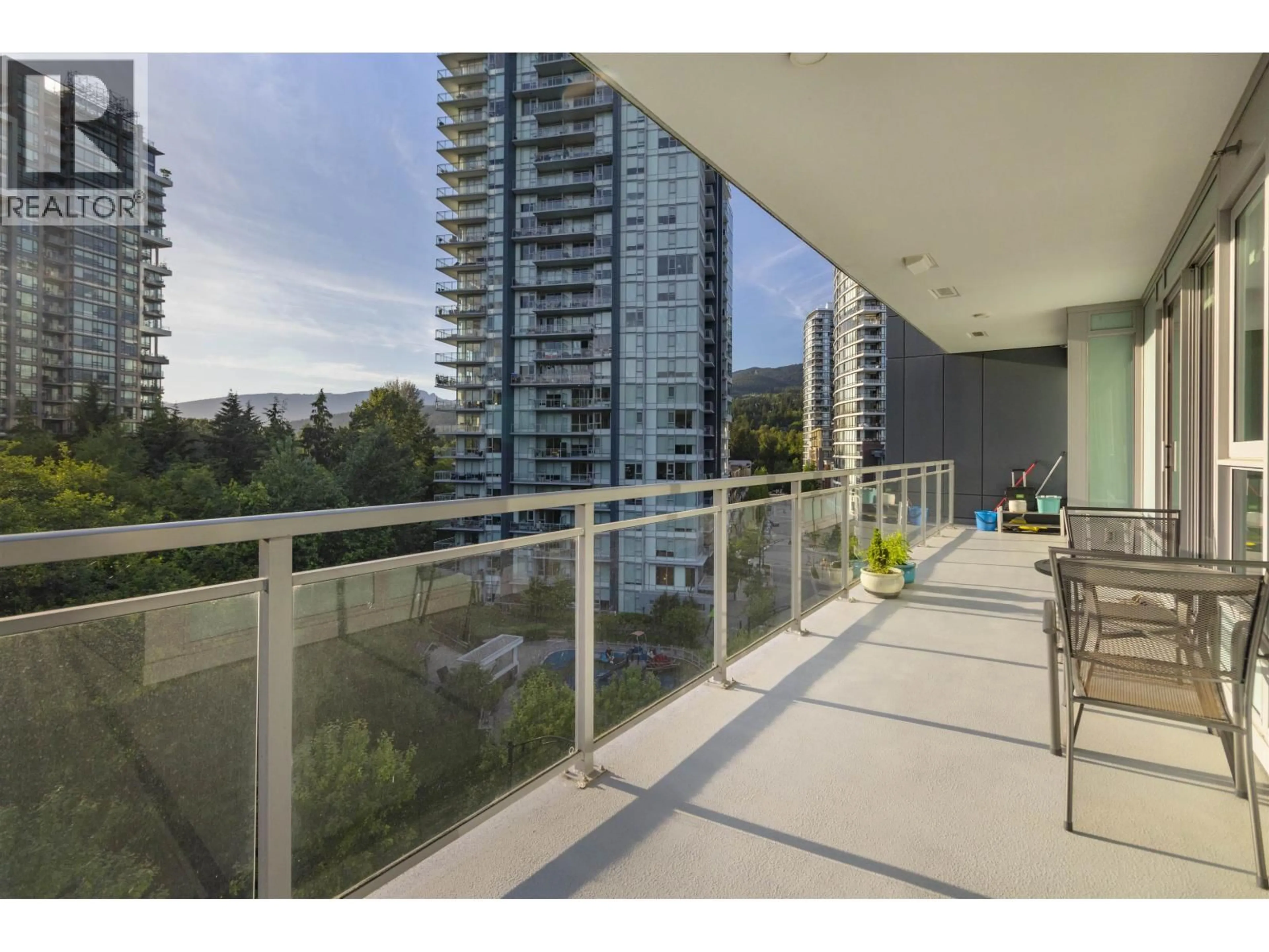 Balcony in the apartment, city buildings view from balcony for 707 - 308 MORRISSEY ROAD, Port Moody British Columbia V3H0M2