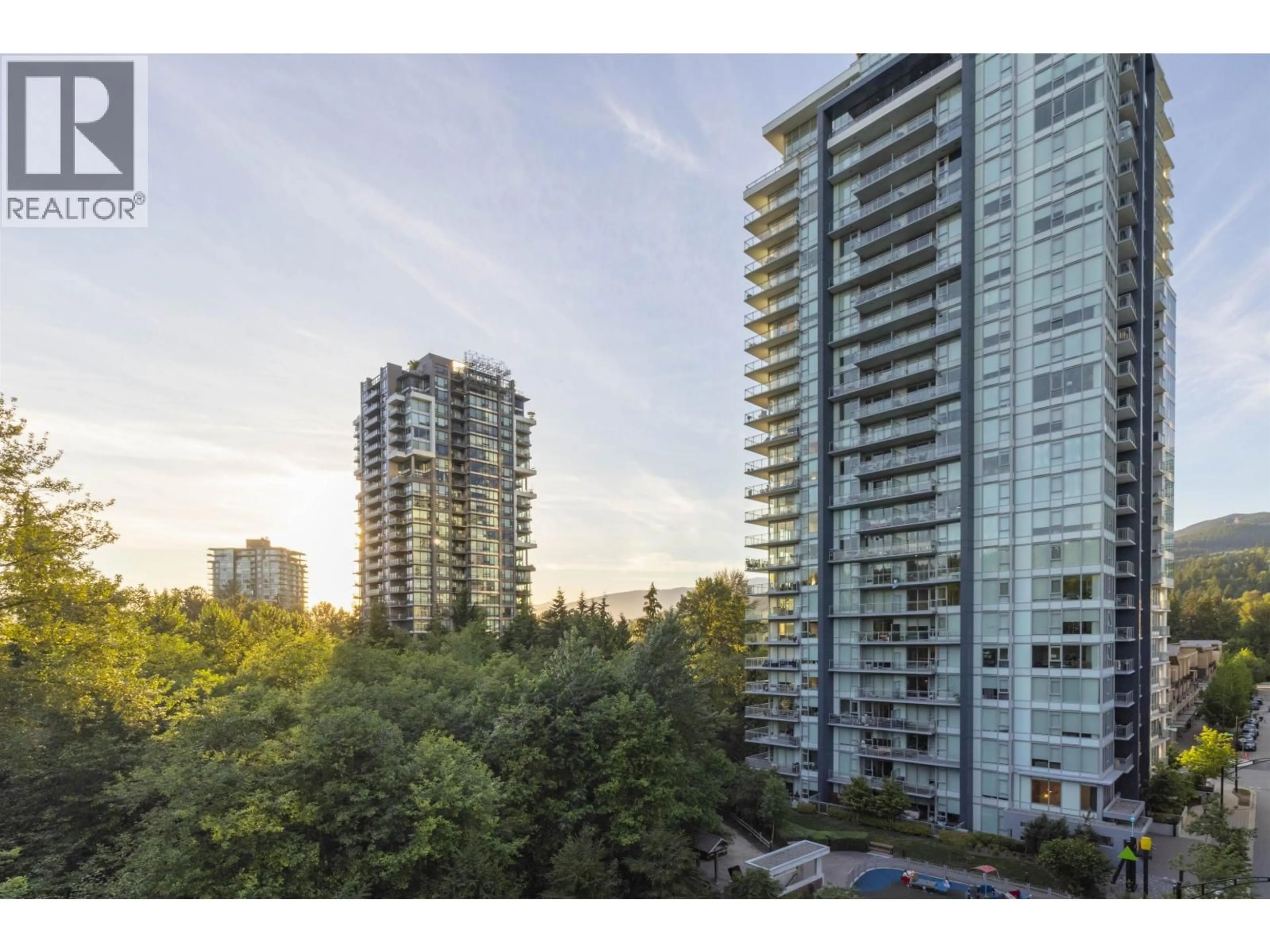 A pic from outside/outdoor area/front of a property/back of a property/a pic from drone, city buildings view from balcony for 707 - 308 MORRISSEY ROAD, Port Moody British Columbia V3H0M2