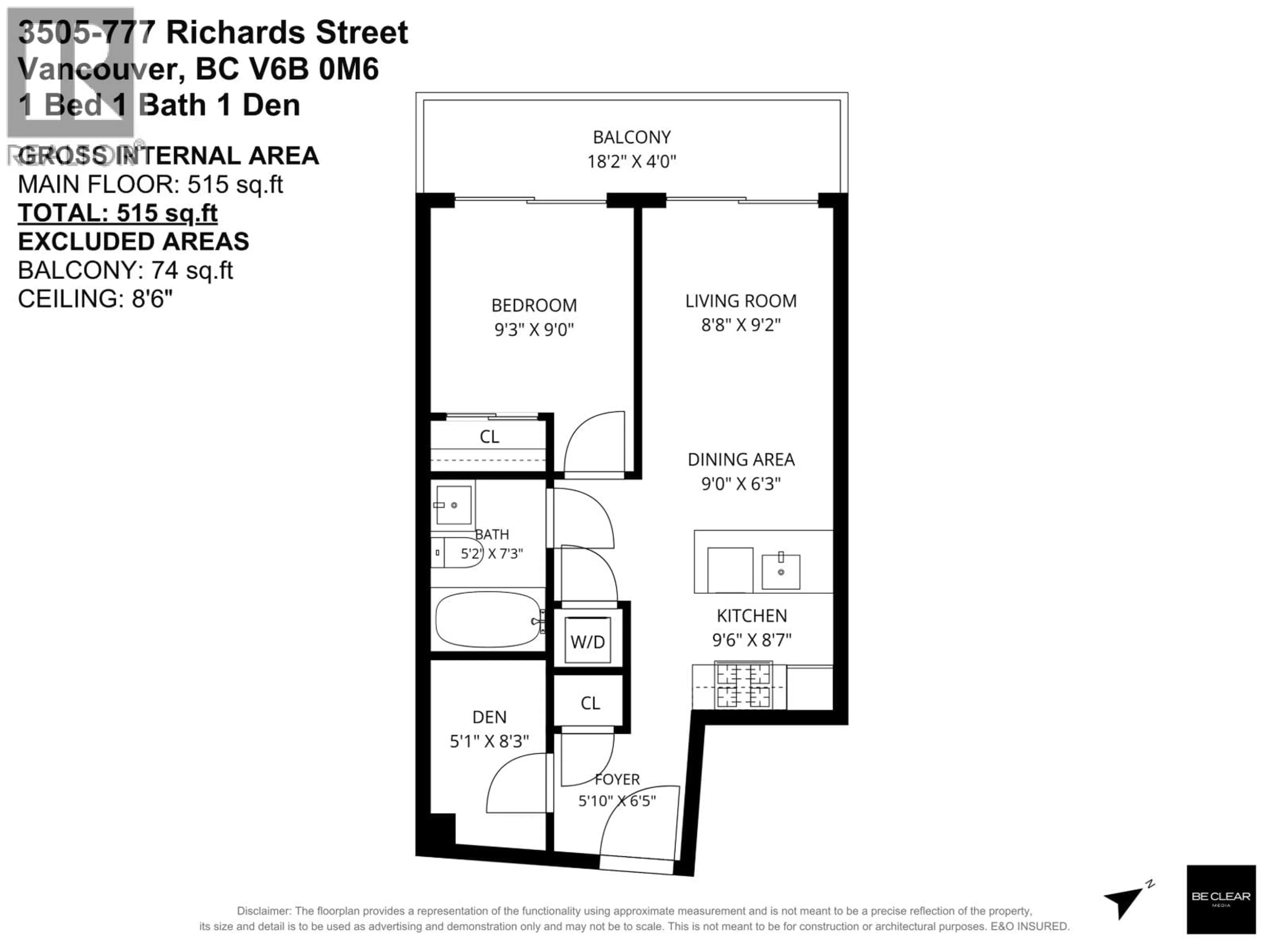 Floor plan for 3505 - 777 RICHARDS STREET, Vancouver British Columbia V6B0M6