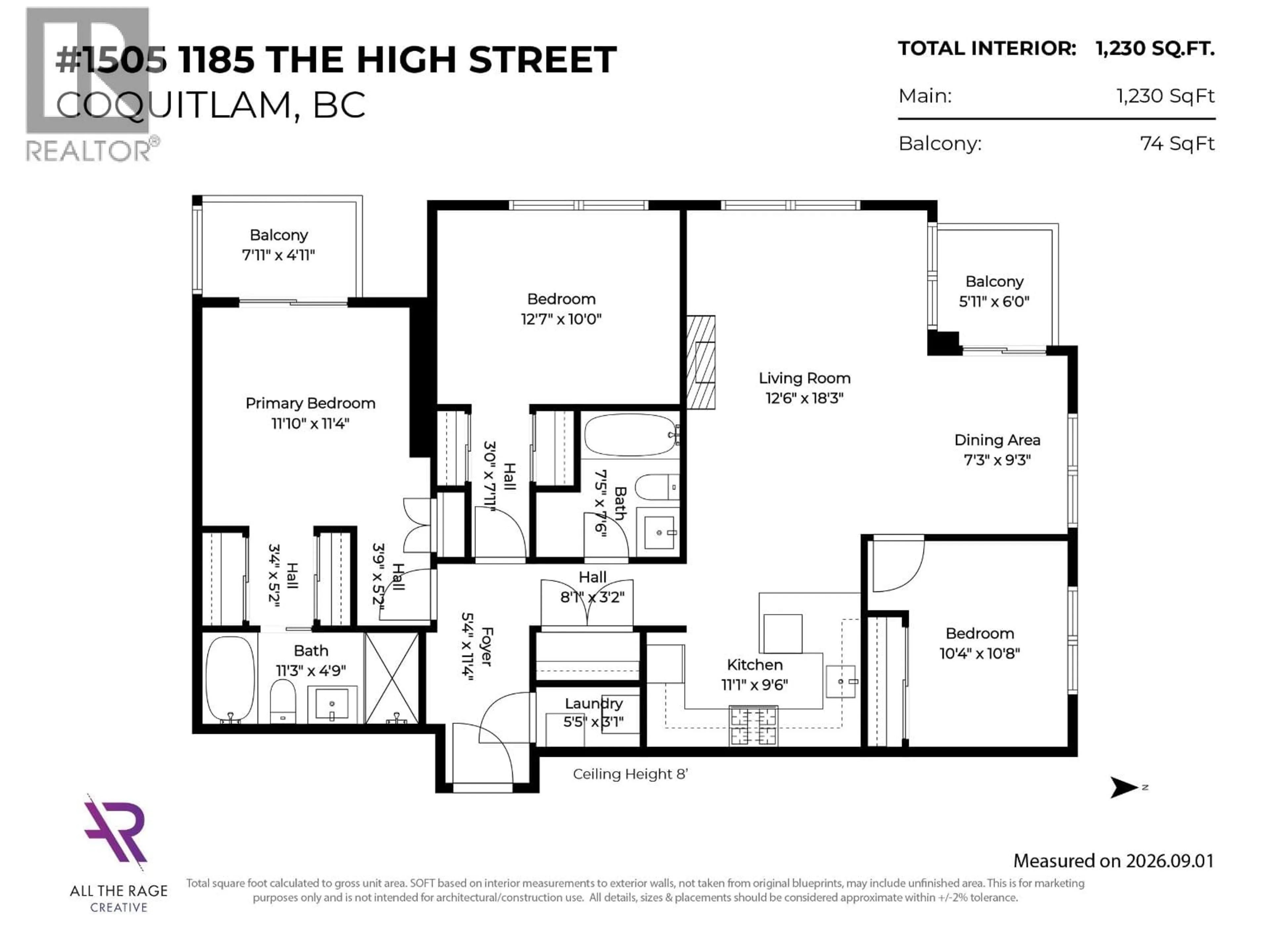 Floor plan for 1505 - 1185 THE HIGH STREET, Coquitlam British Columbia V3B0A9