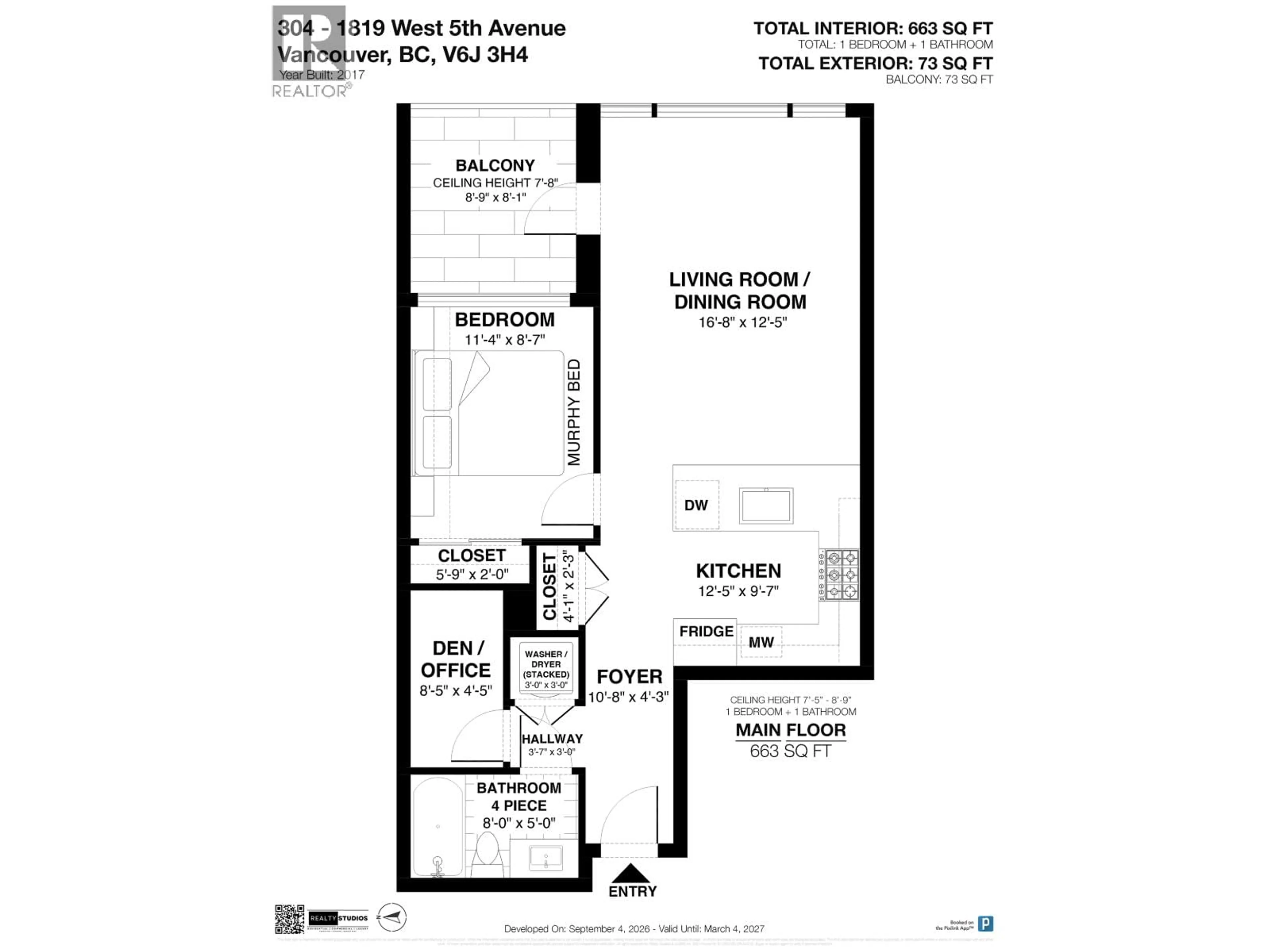 Floor plan for 304 - 1819 5TH AVENUE, Vancouver British Columbia V6J1P5