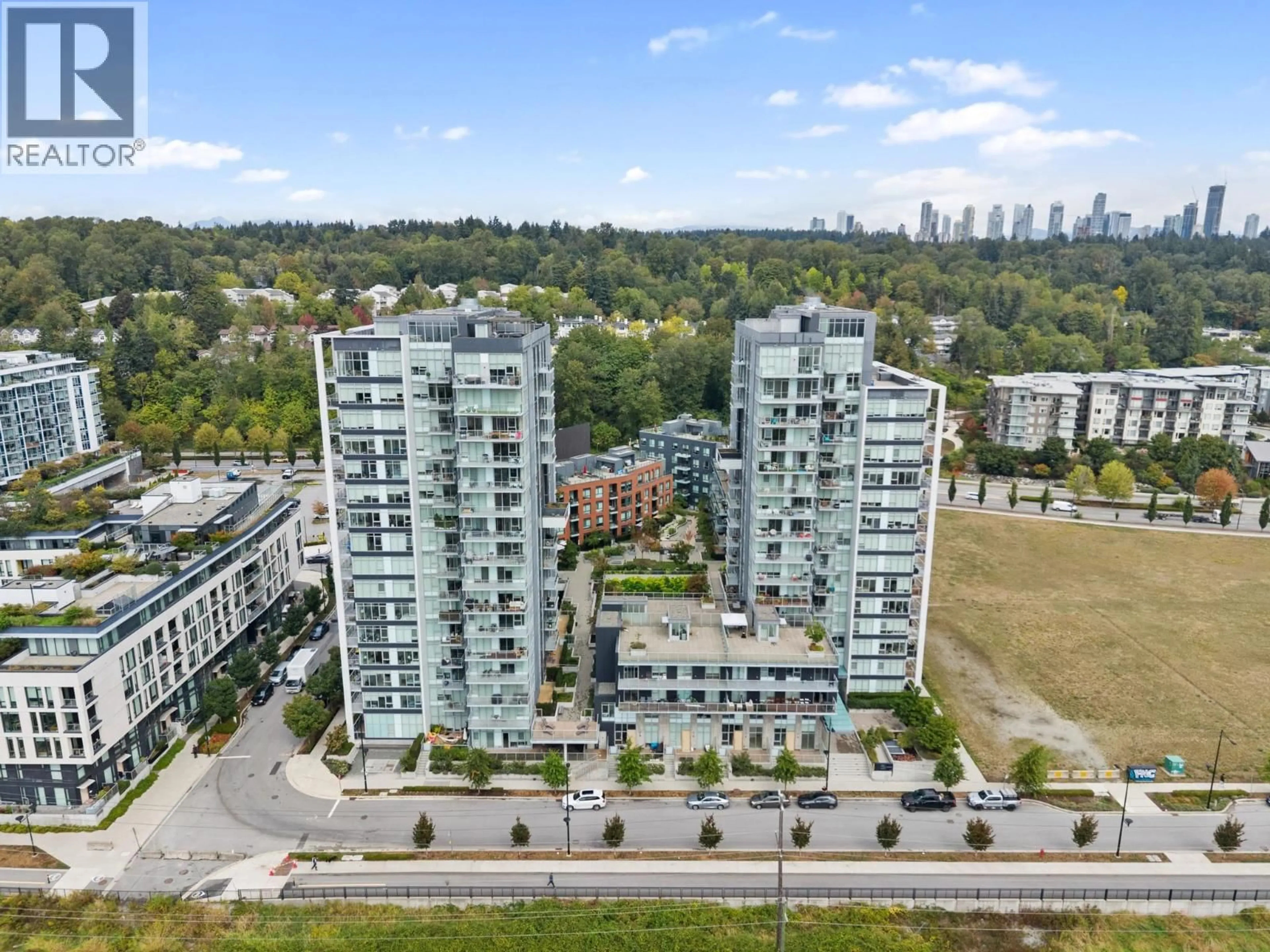 A pic from outside/outdoor area/front of a property/back of a property/a pic from drone, city buildings view from balcony for 1306 - 3581 KENT AVENUE NORTH, Vancouver British Columbia V5S0H6