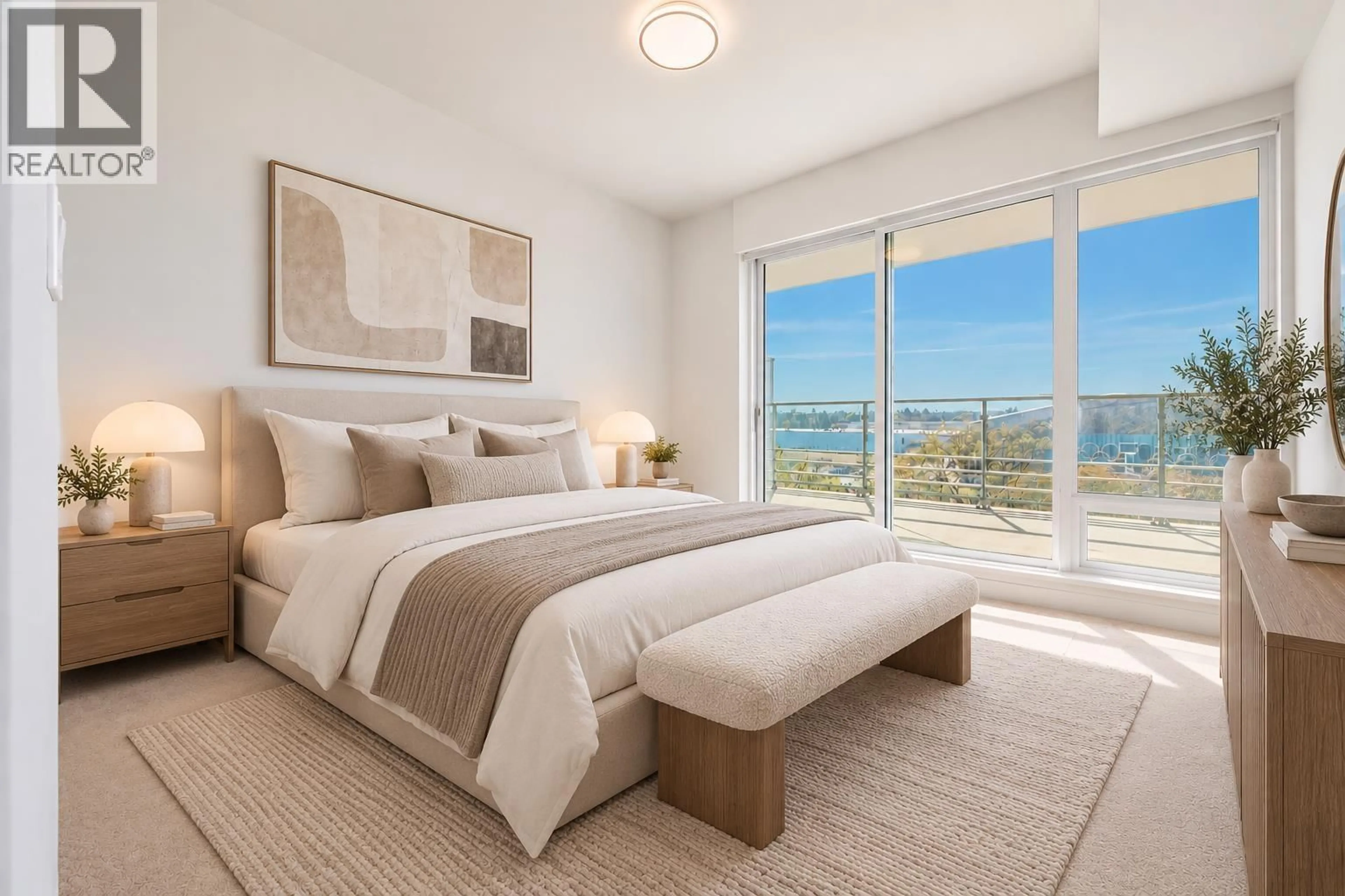 Bedroom with bed, carpet floor for 604 - 6622 PEARSON WAY, Richmond British Columbia V7C0E4