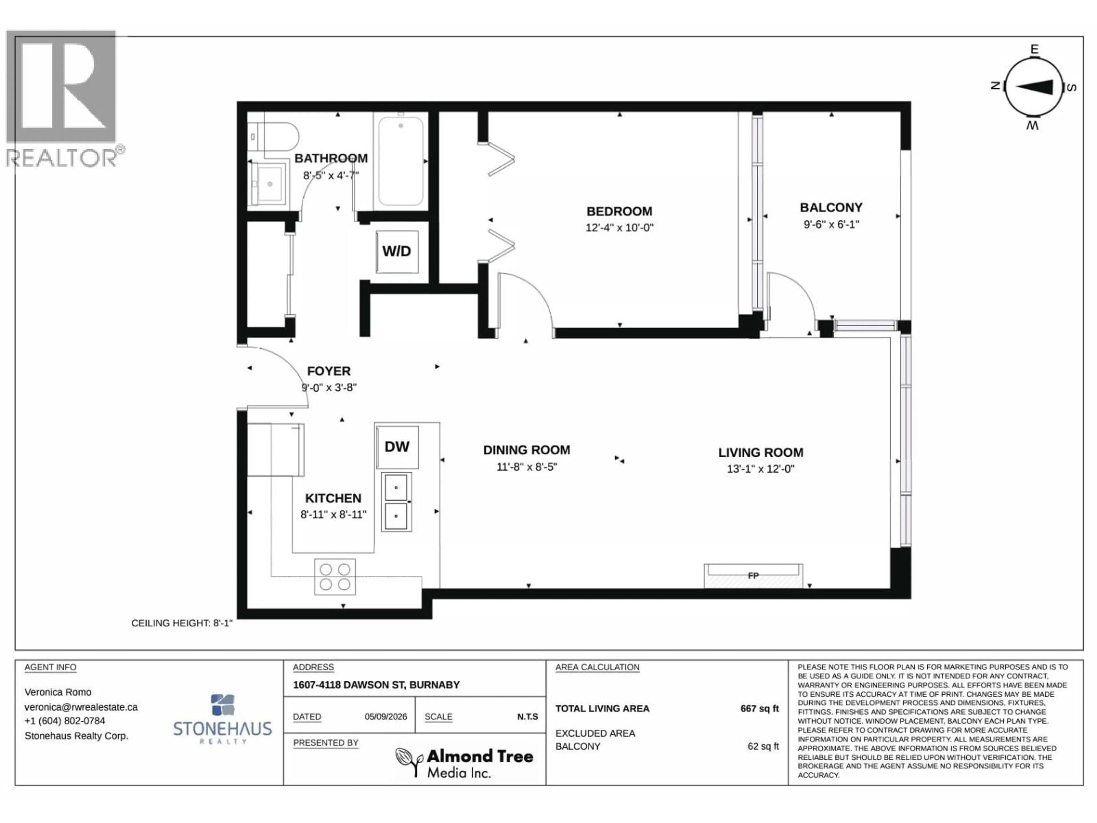 Floor plan for 1607 - 4118 DAWSON STREET, Burnaby British Columbia V5Y0L7