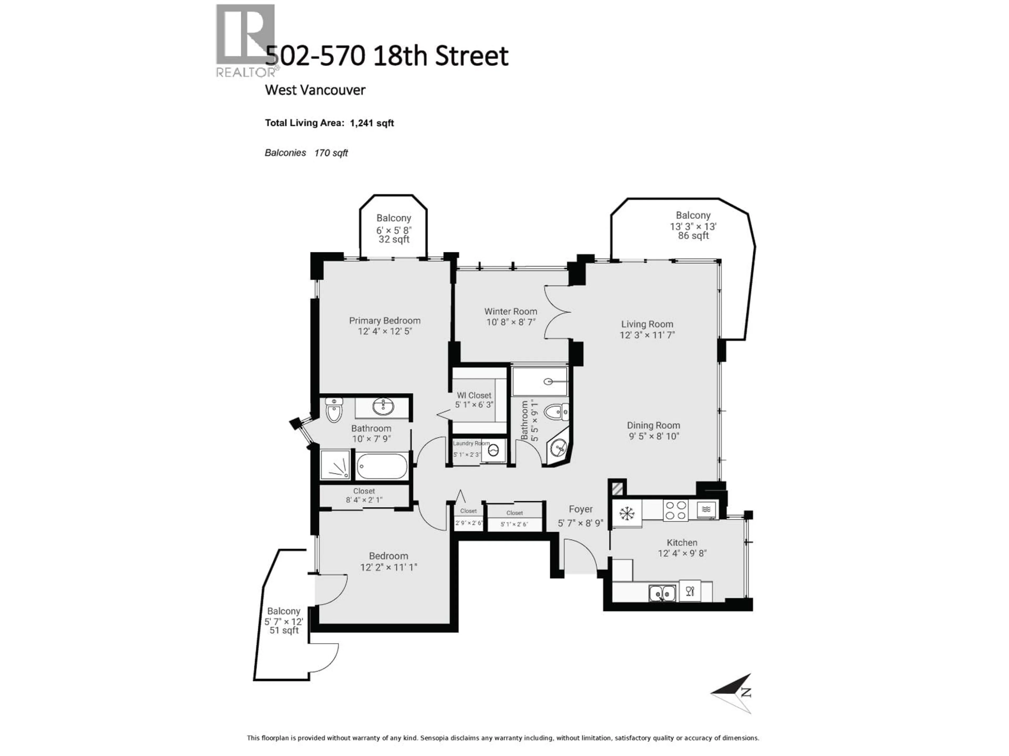 Floor plan for 502 - 570 18TH STREET, West Vancouver British Columbia V7V3V7
