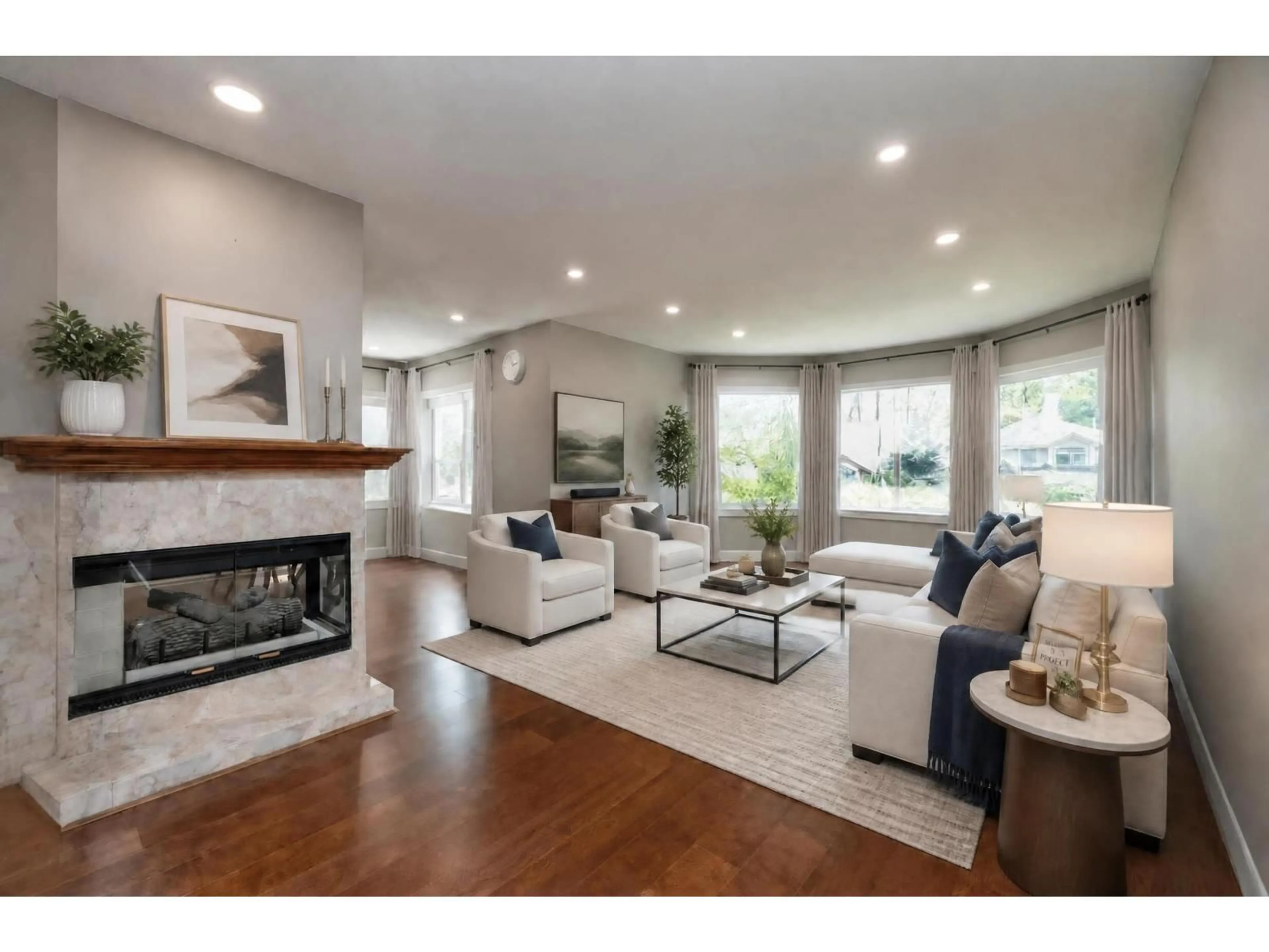 Living room with furniture, wood/laminate floor for 18139 CLAYTONWOOD CRESCENT, Surrey British Columbia V3S7T5
