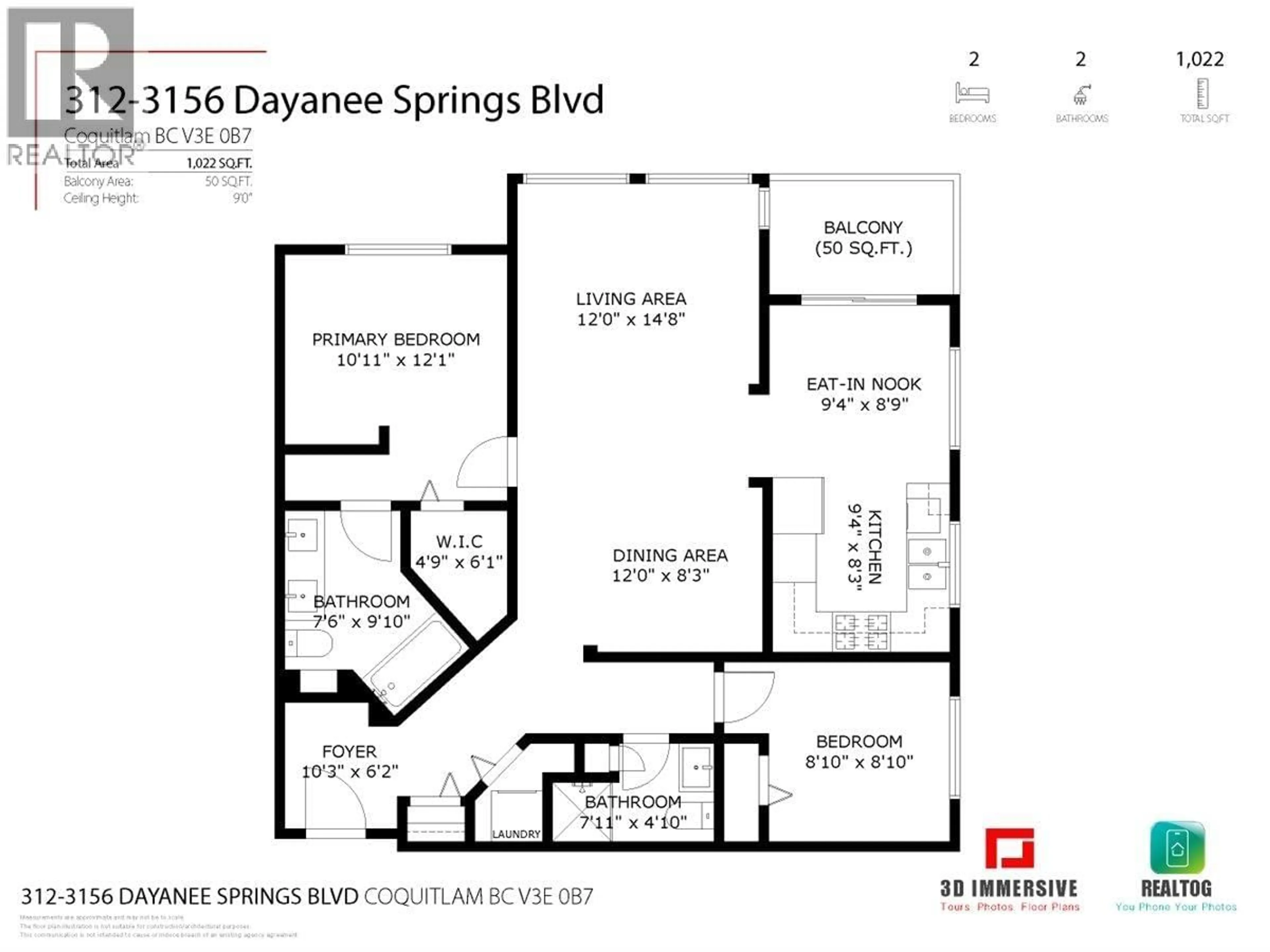 Floor plan for 312 - 3156 DAYANEE SPRINGS BOULEVARD, Coquitlam British Columbia V3E0B7