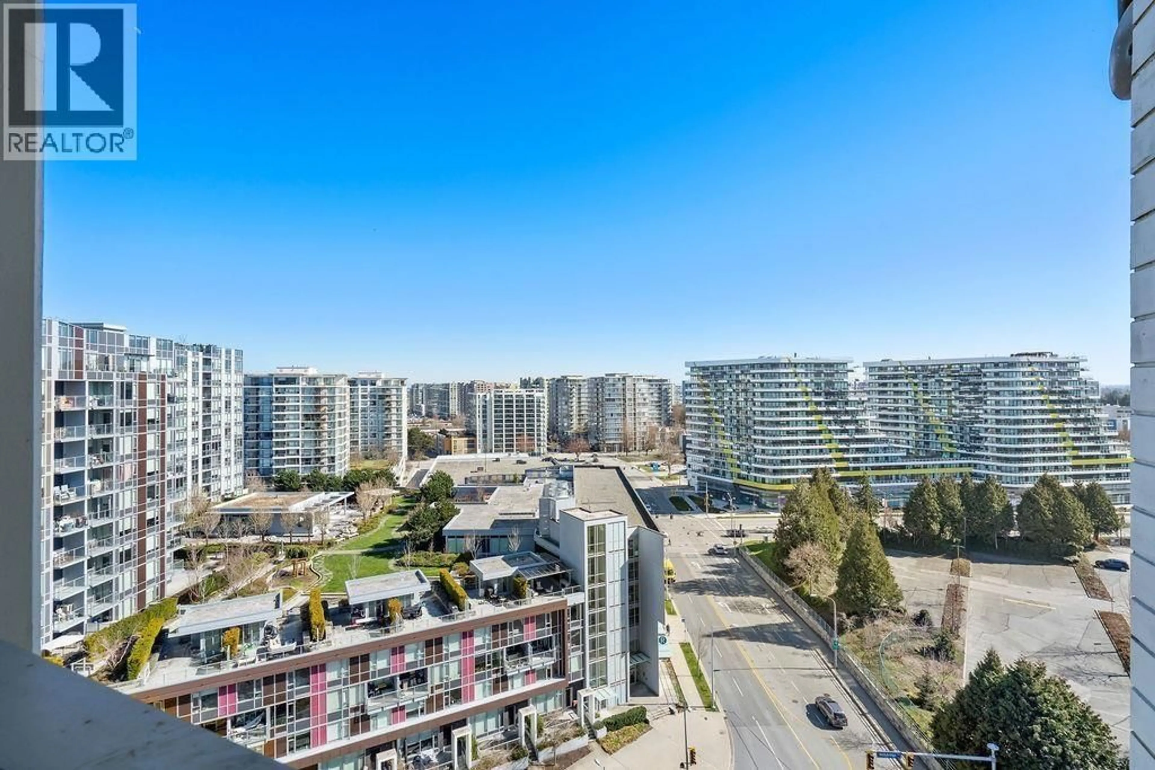 A pic from outside/outdoor area/front of a property/back of a property/a pic from drone, city buildings view from balcony for 1509 - 6971 ELMBRIDGE WAY, Richmond British Columbia V7C0A5