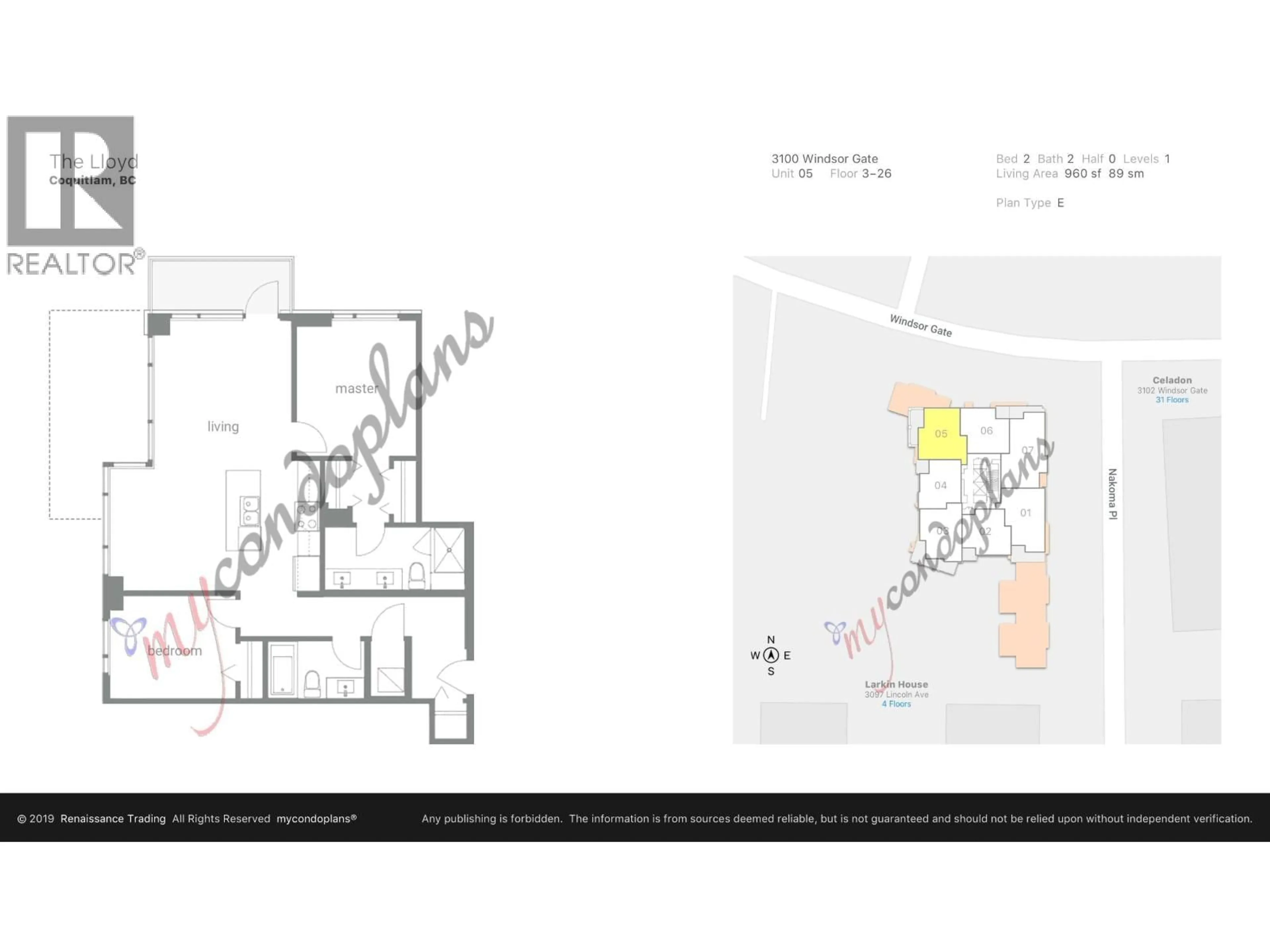 Floor plan for 305 - 3100 WINDSOR GATE, Coquitlam British Columbia V3B0P3